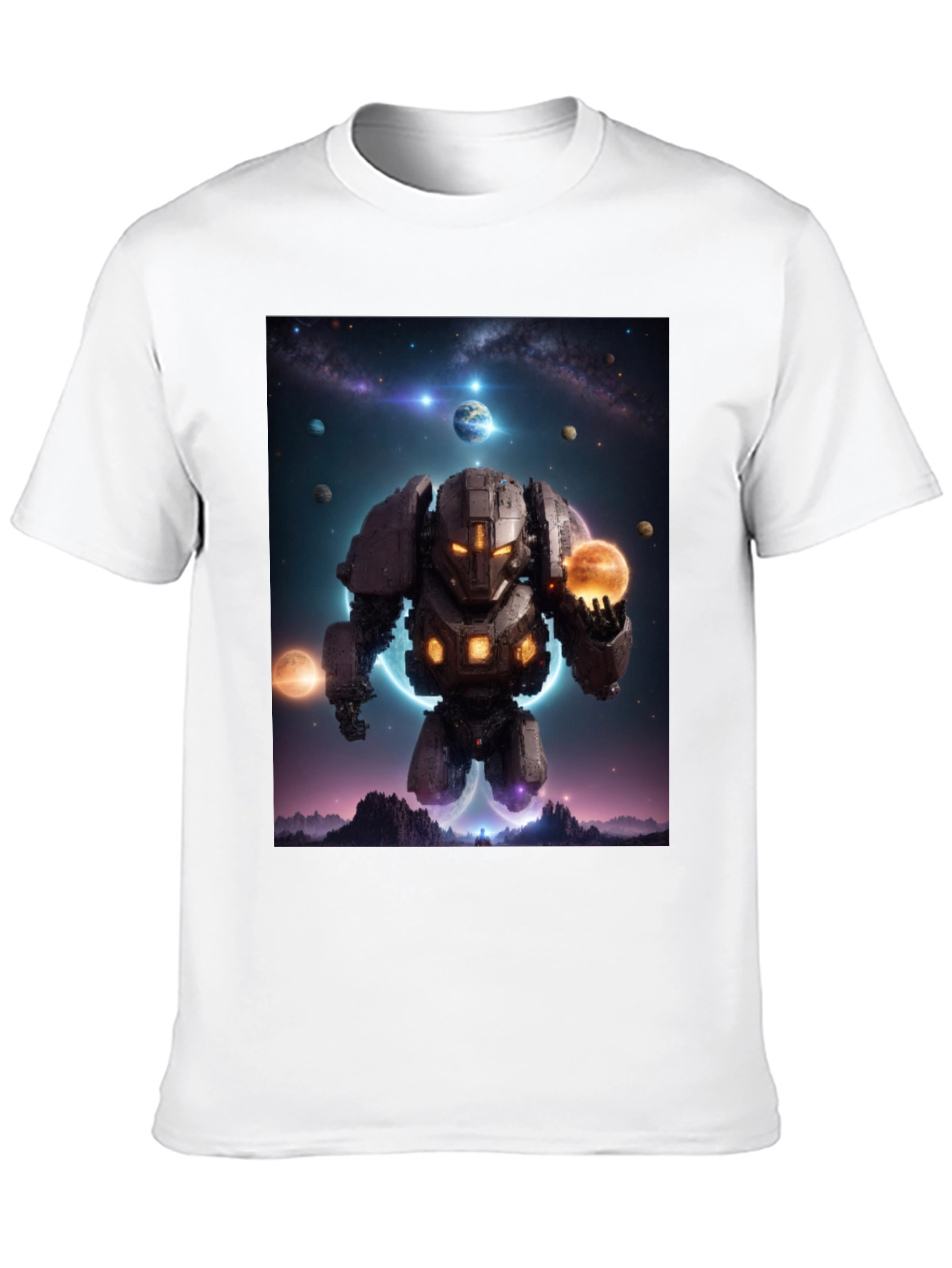 Astral Robot Graphic Tee - Galactic Guardian Shirt