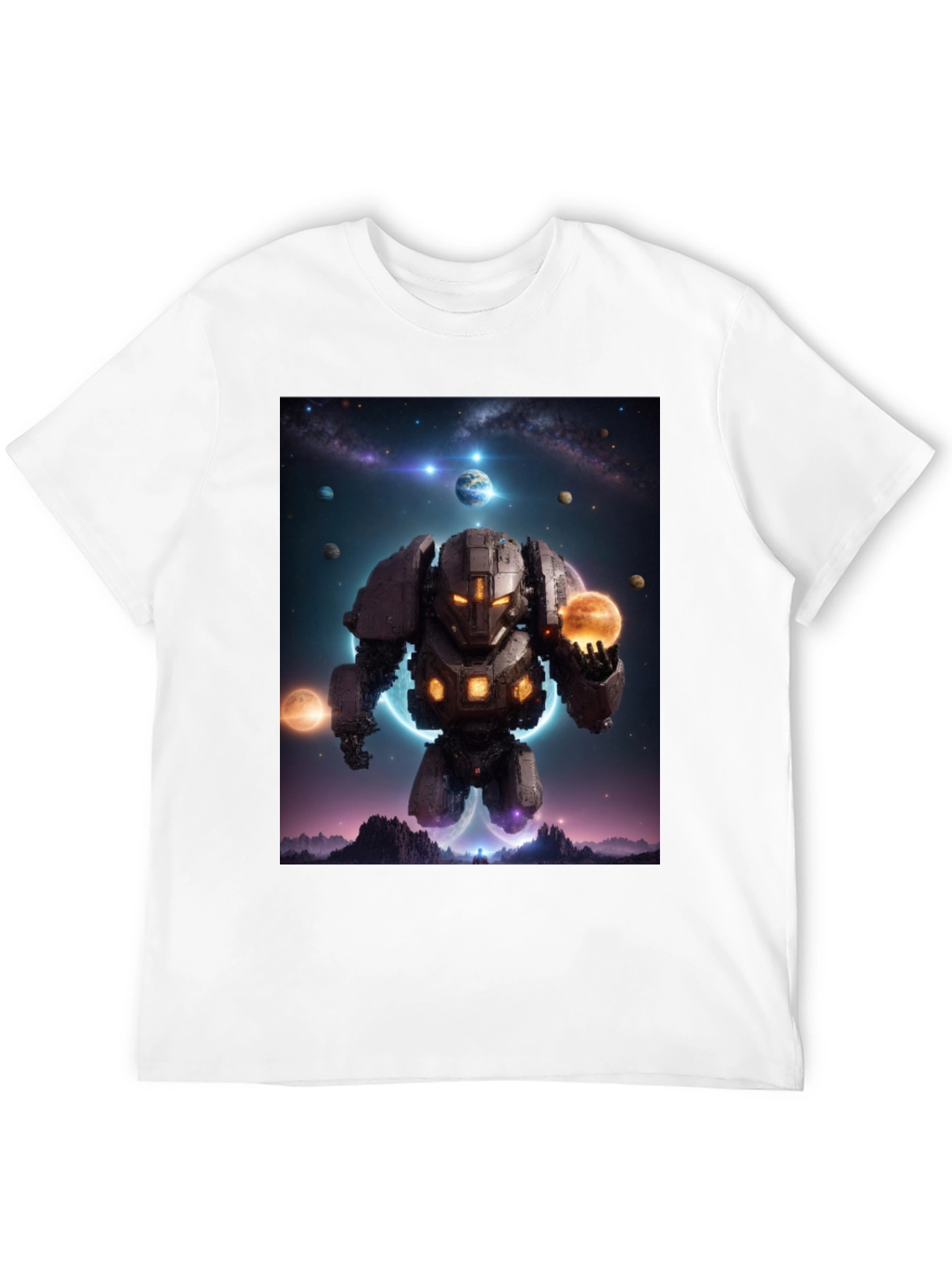 Astral Robot Graphic Tee - Galactic Guardian Shirt