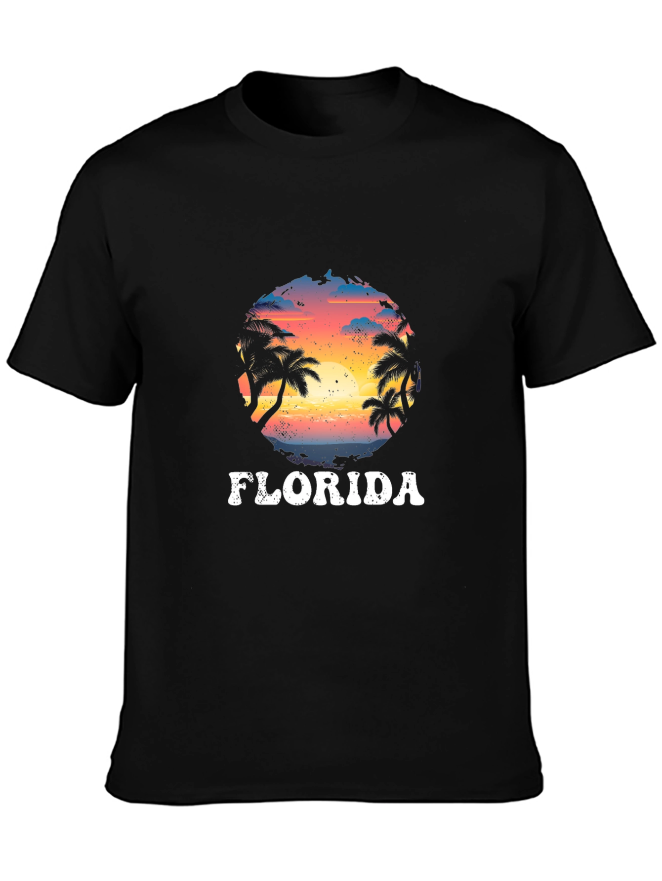 Florida Palm Sunset Graphic Black T-Shirt