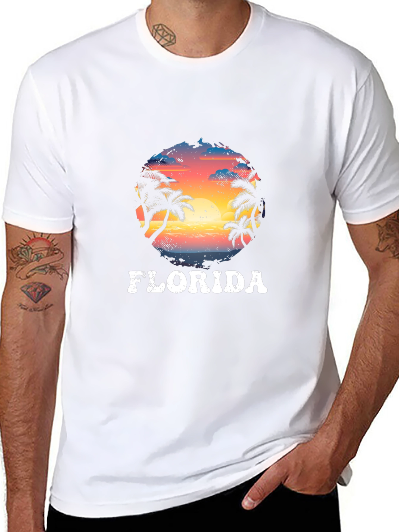 Florida Palm Sunset Graphic Black T-Shirt