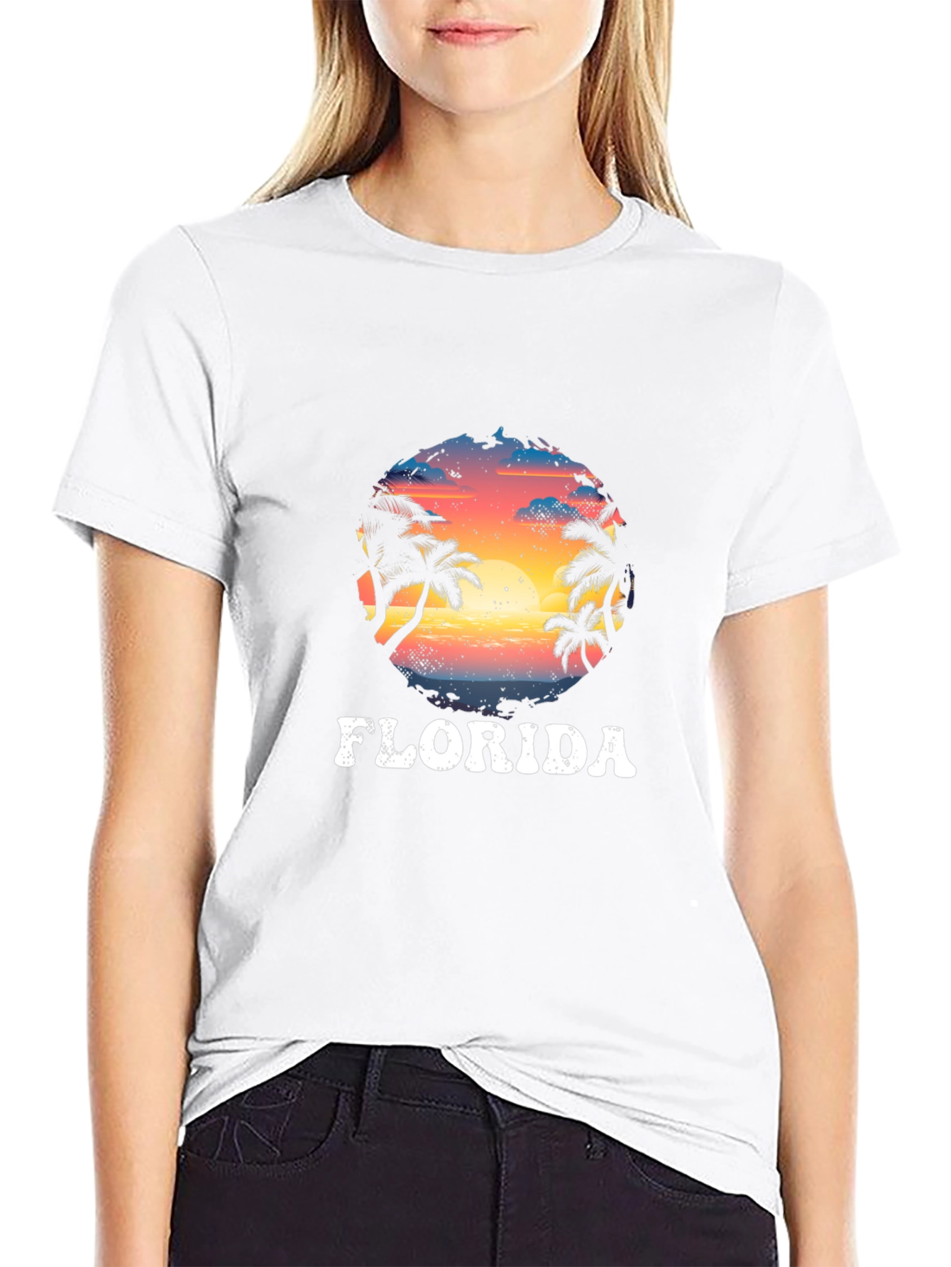 Florida Palm Sunset Graphic Black T-Shirt