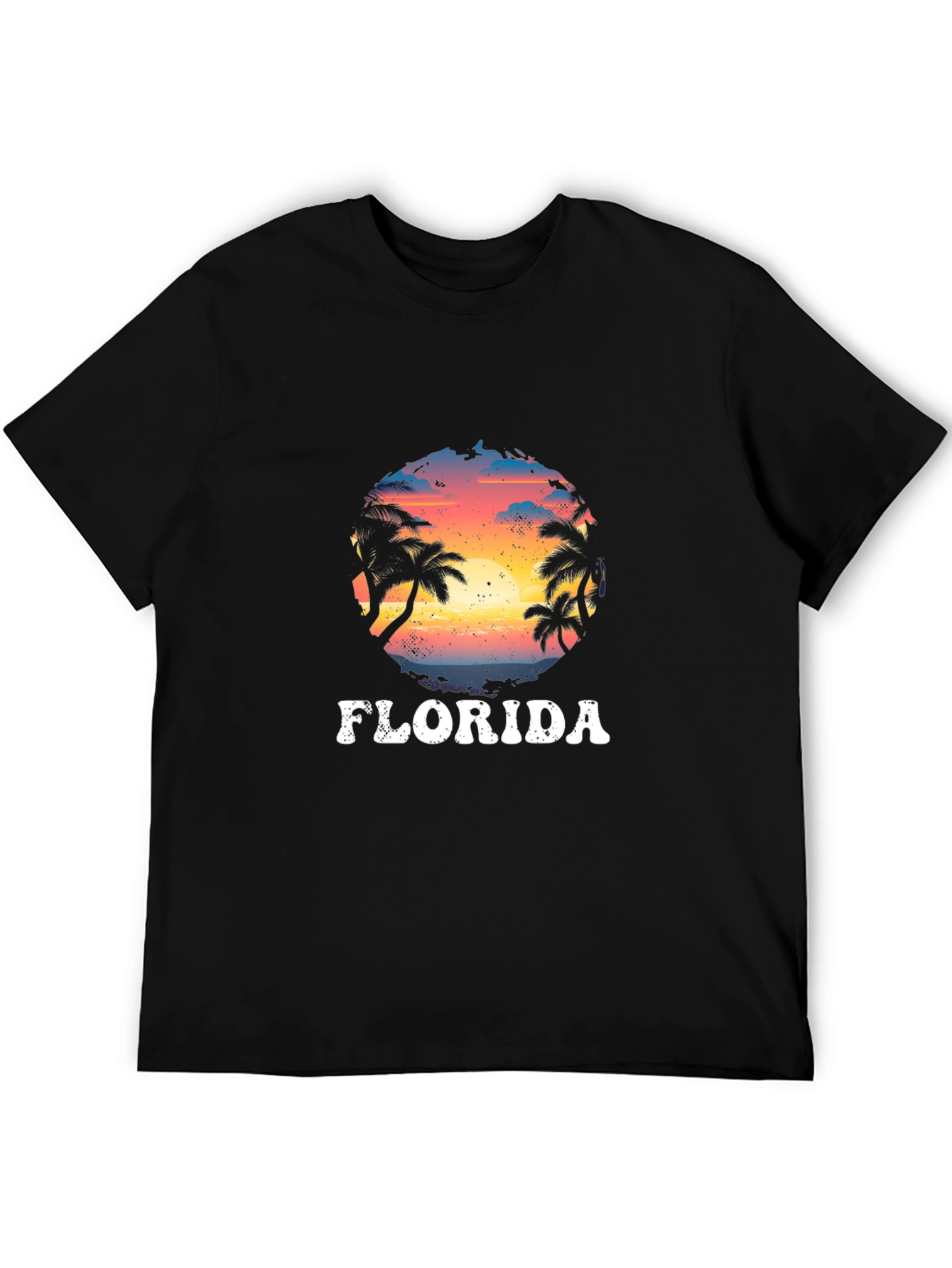 Florida Palm Sunset Graphic Black T-Shirt