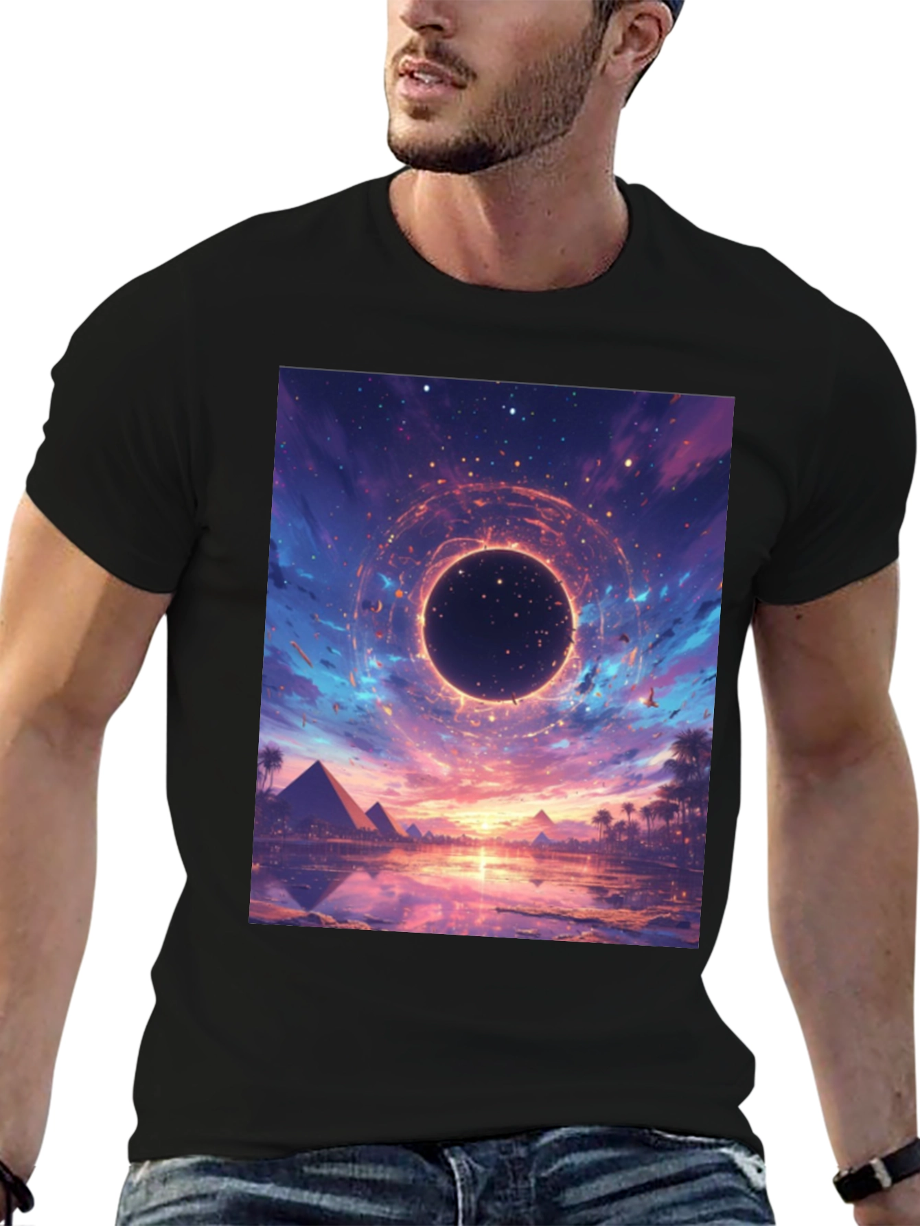 Cosmic Pyramid Graphic Tee - Black Cotton Blend
