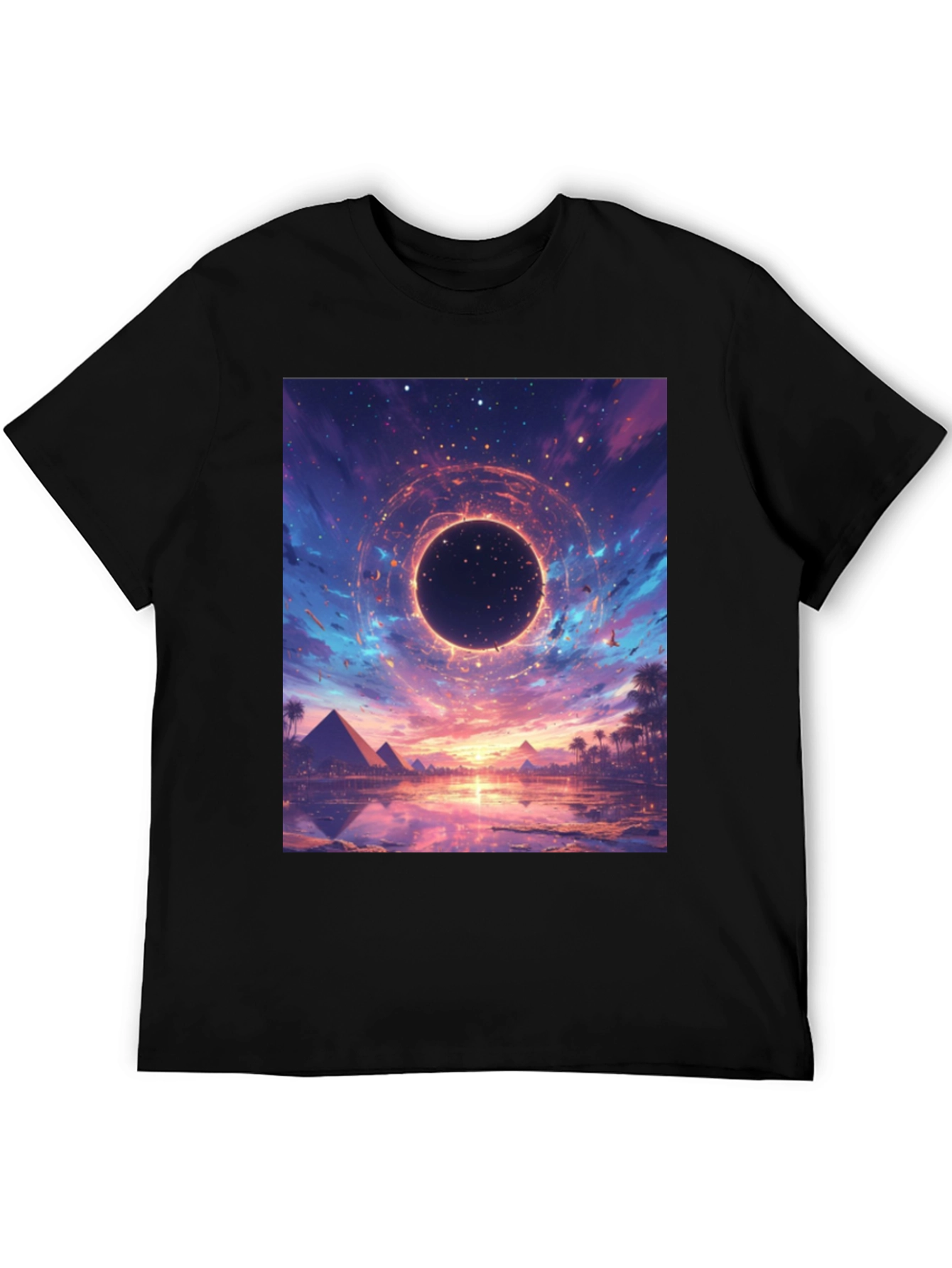 Cosmic Pyramid Graphic Tee - Black Cotton Blend