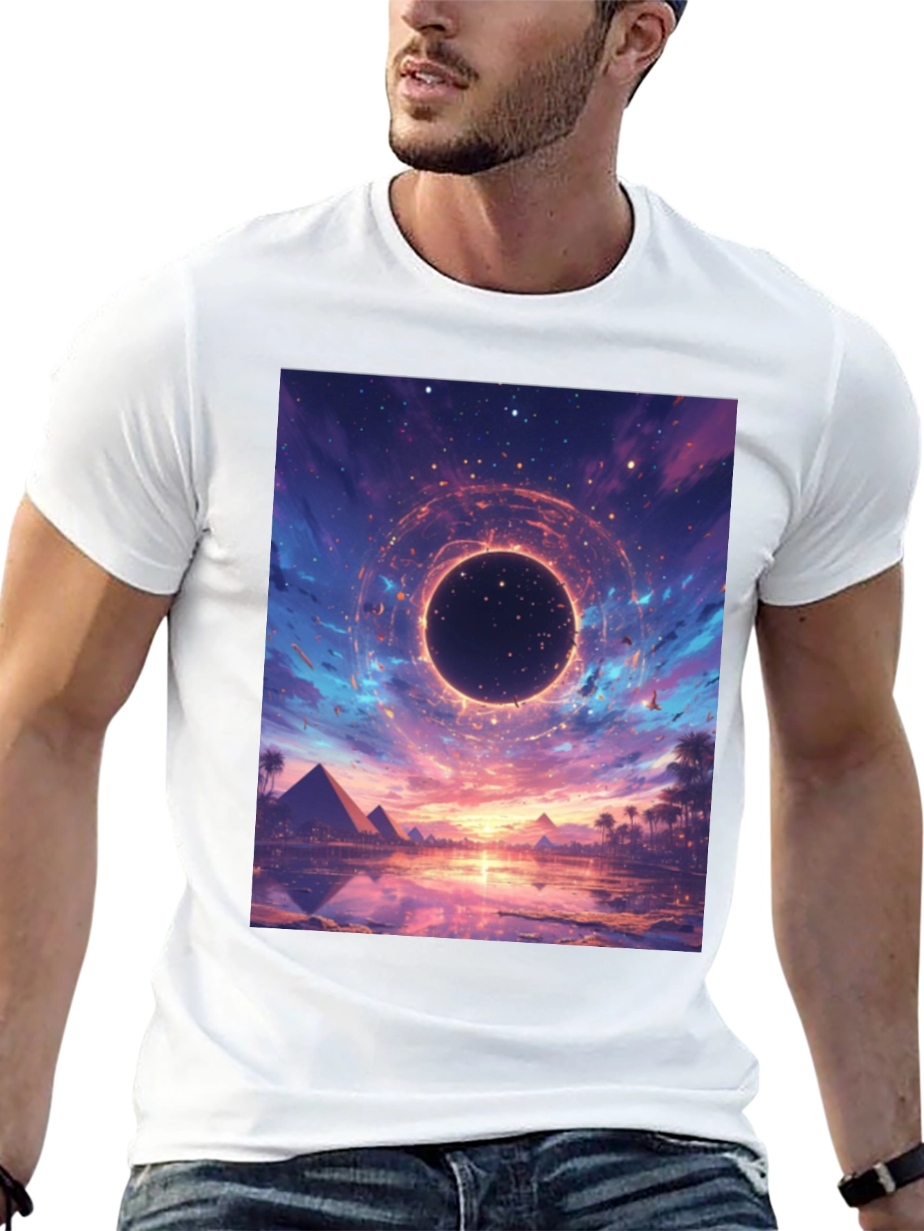 Cosmic Pyramid Graphic Tee - Black Cotton Blend