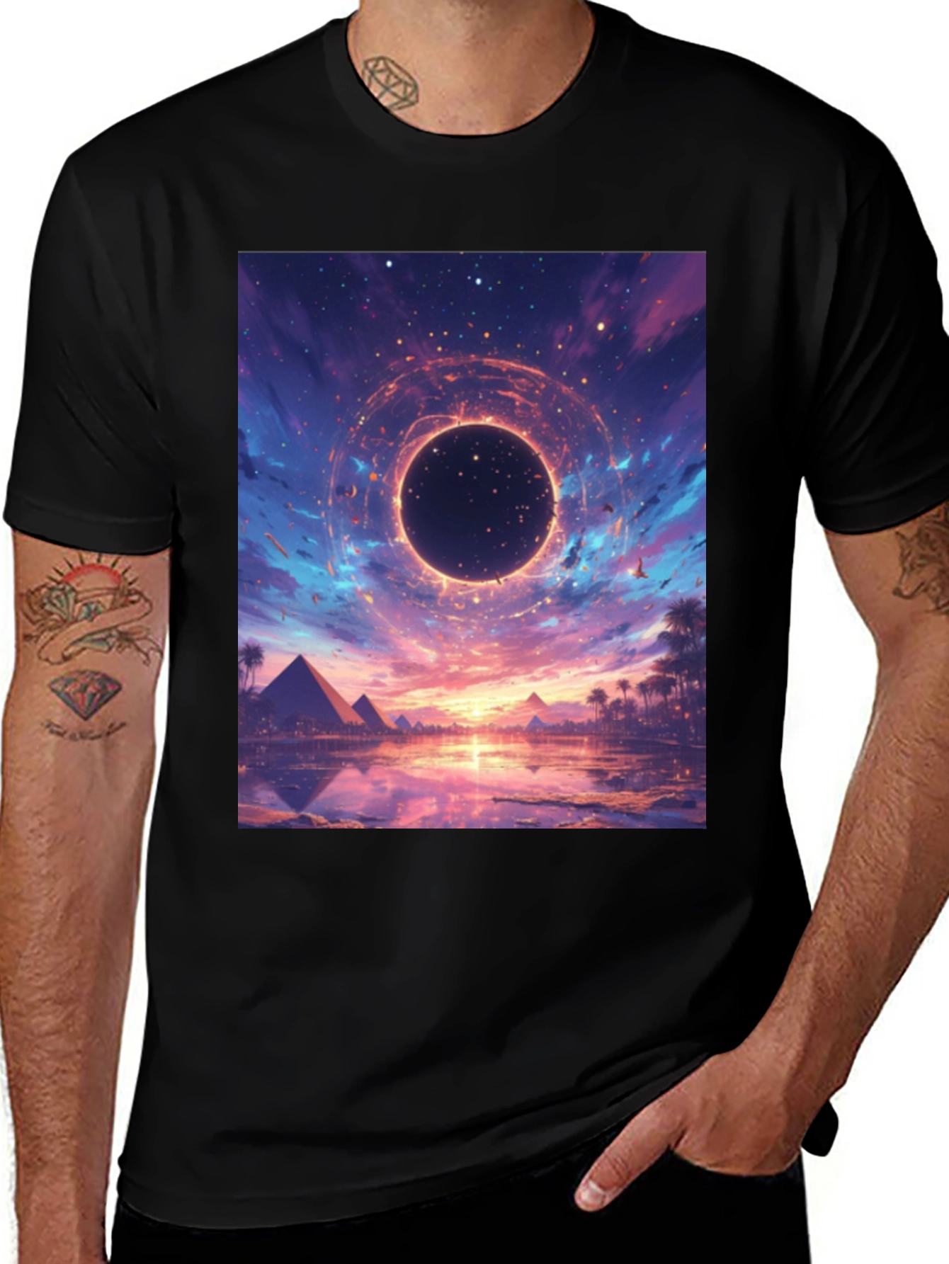 Cosmic Pyramid Graphic Tee - Black Cotton Blend