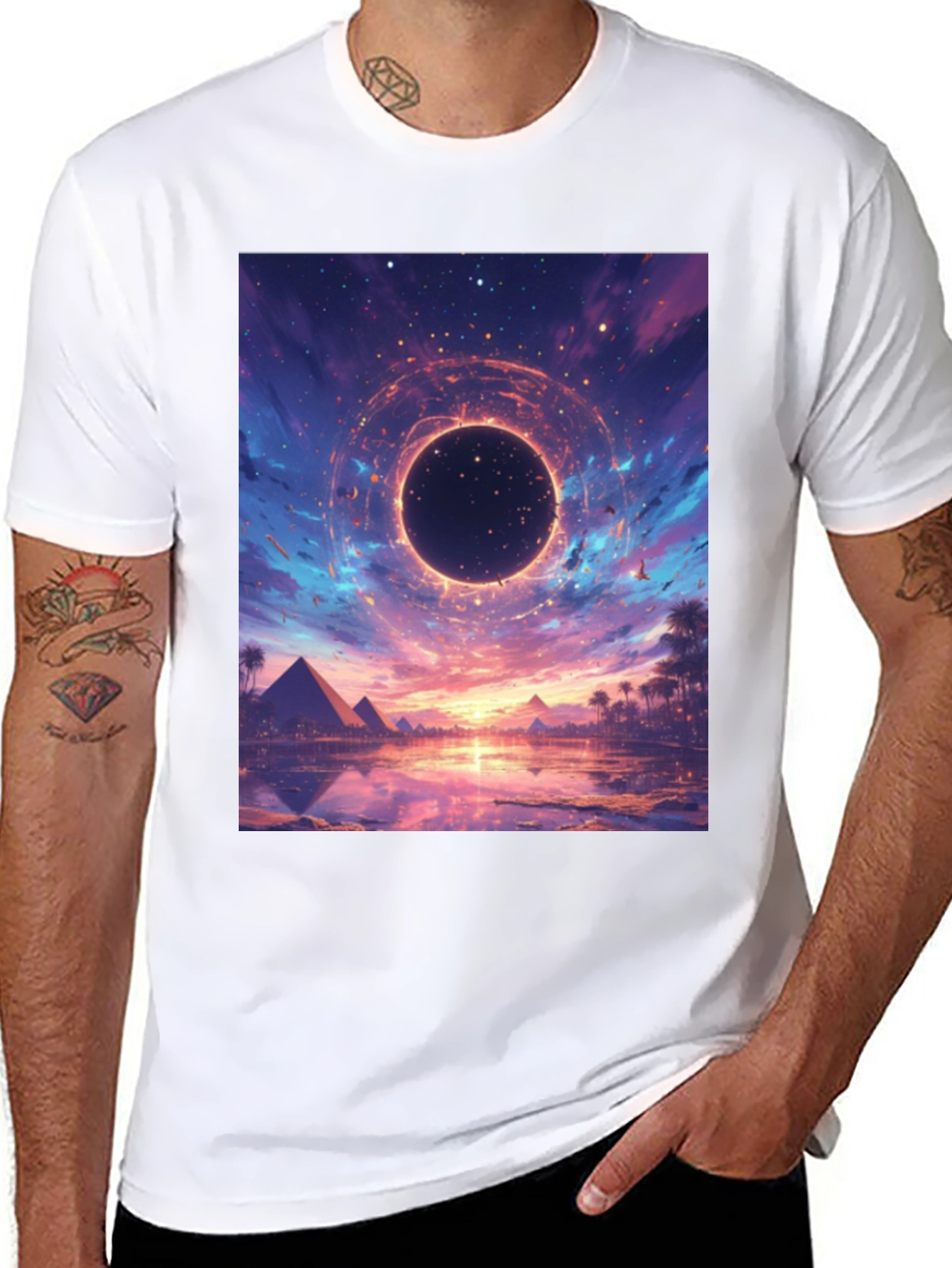 Cosmic Pyramid Graphic Tee - Black Cotton Blend