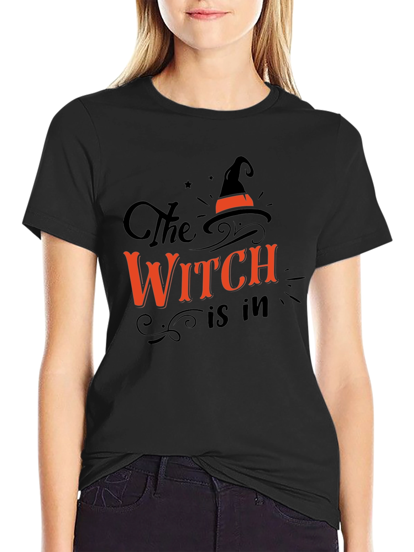 The Witch is In Halloween Graphic Tee - Black