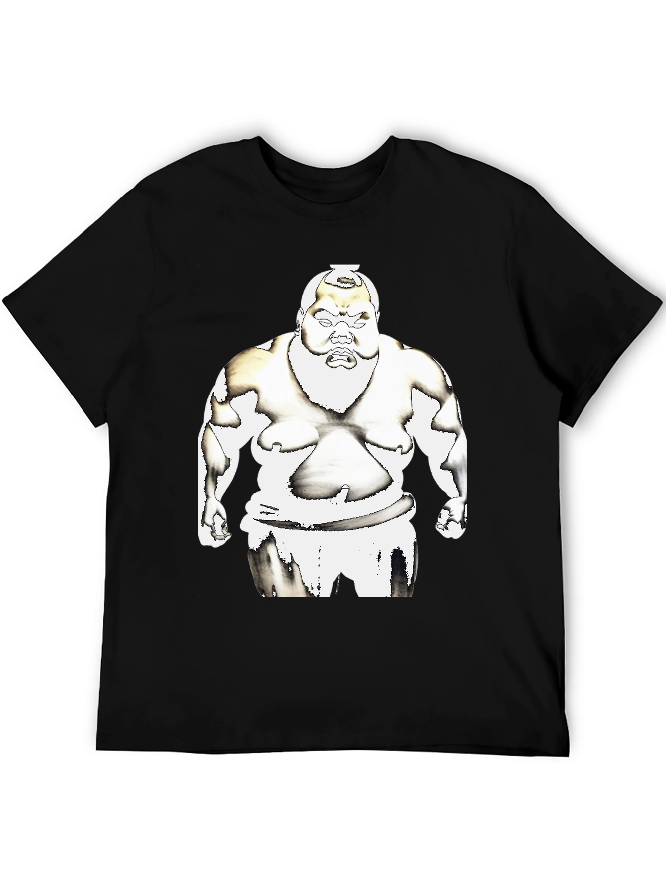 Sumo Wrestler Graphic Tee - Black Cotton T-Shirt