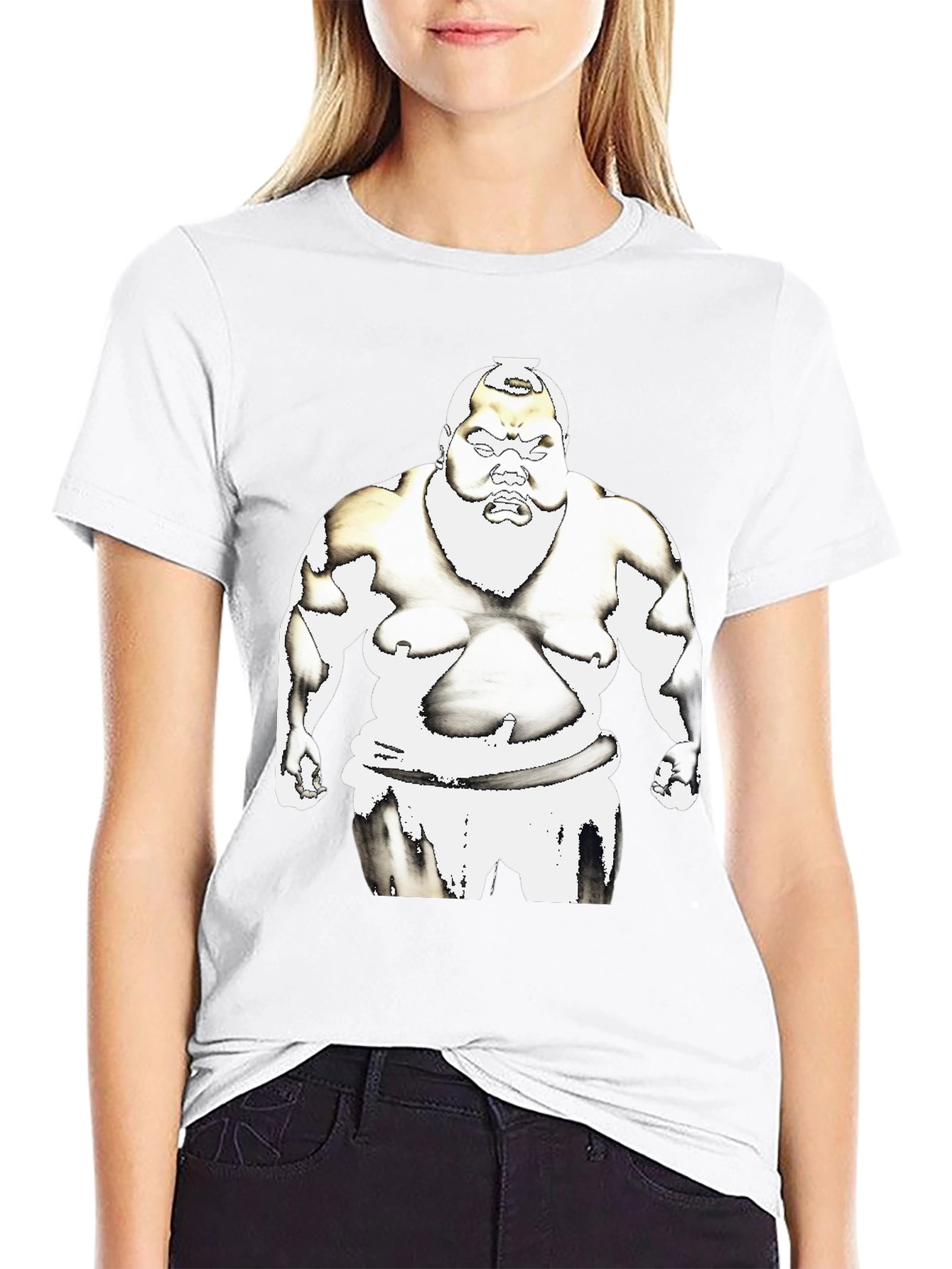 Sumo Wrestler Graphic Tee - Black Cotton T-Shirt