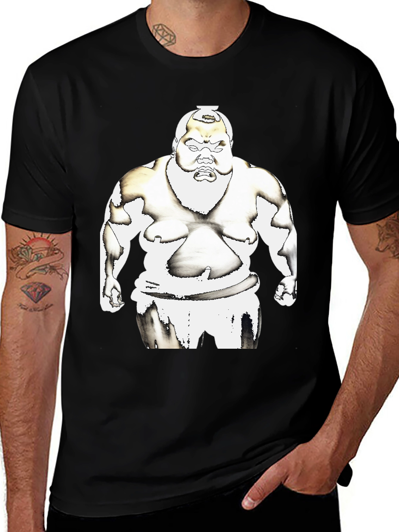 Sumo Wrestler Graphic Tee - Black Cotton T-Shirt