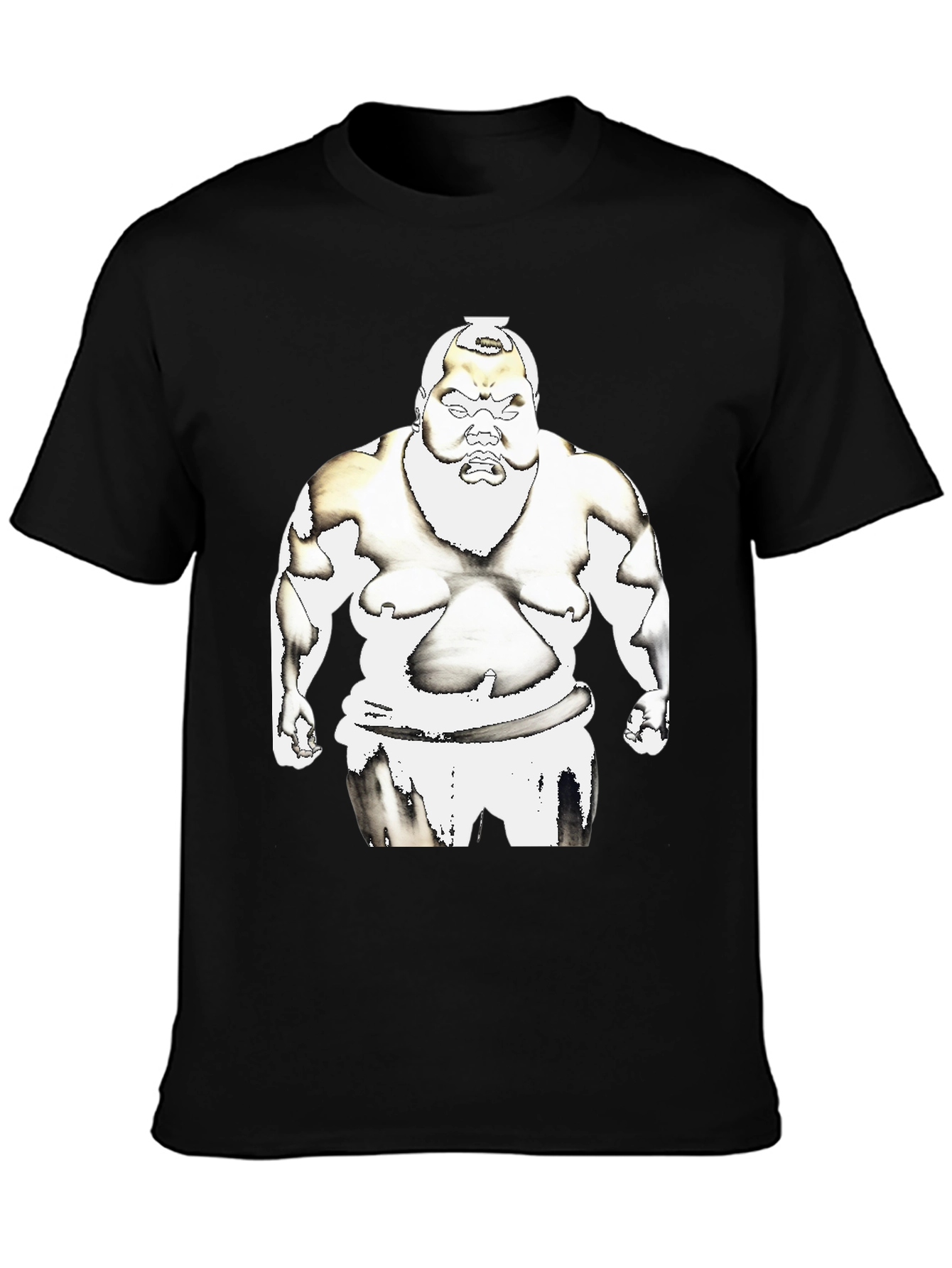 Sumo Wrestler Graphic Tee - Black Cotton T-Shirt