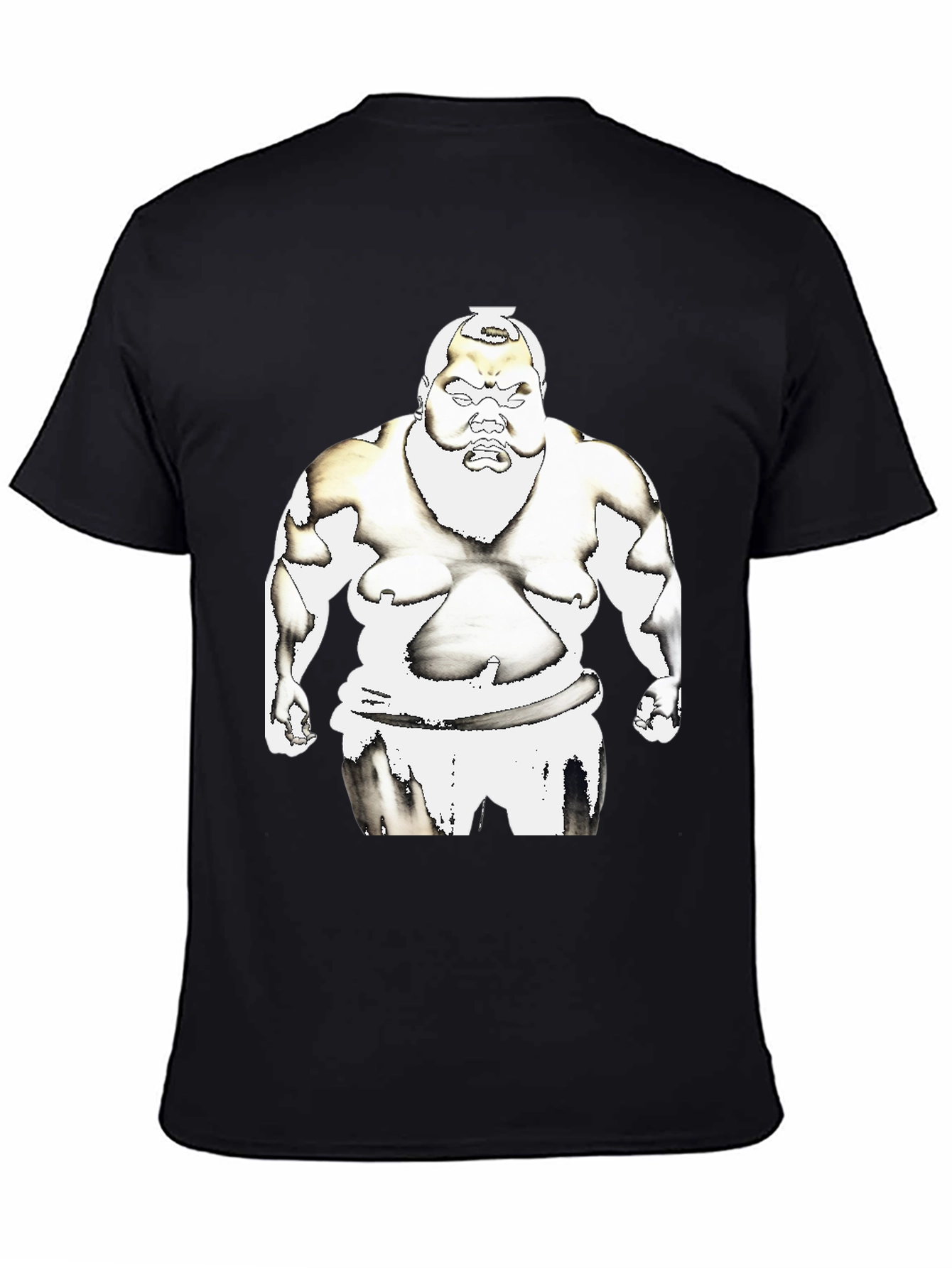 Sumo Wrestler Graphic Tee - Black Cotton T-Shirt