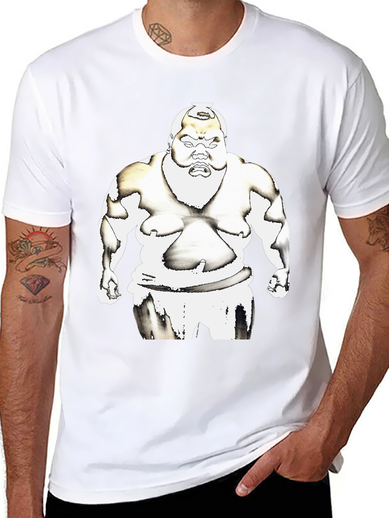 Sumo Wrestler Graphic Tee - Black Cotton T-Shirt
