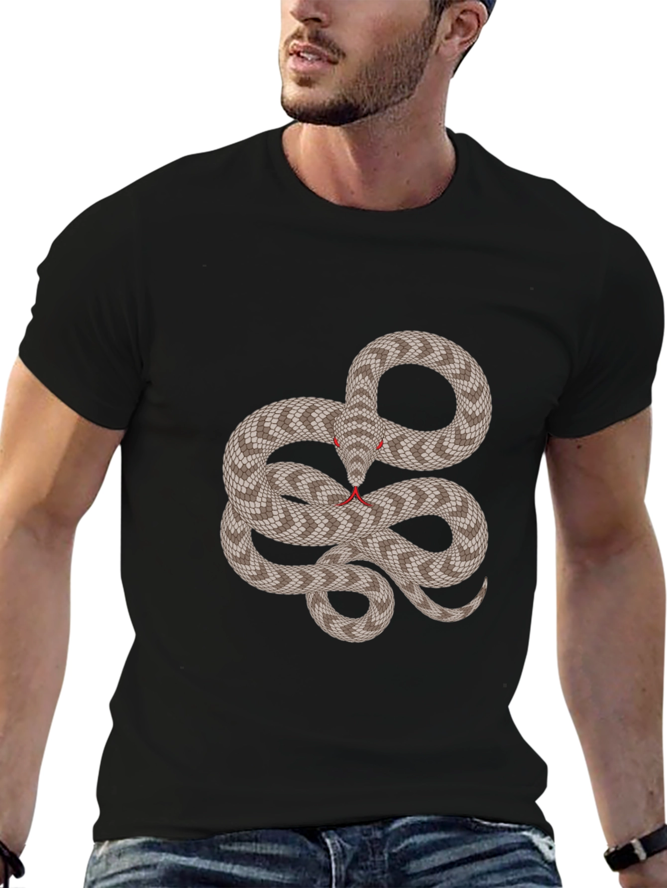 Snake Graphic Tee - Black Crew Neck Shirt