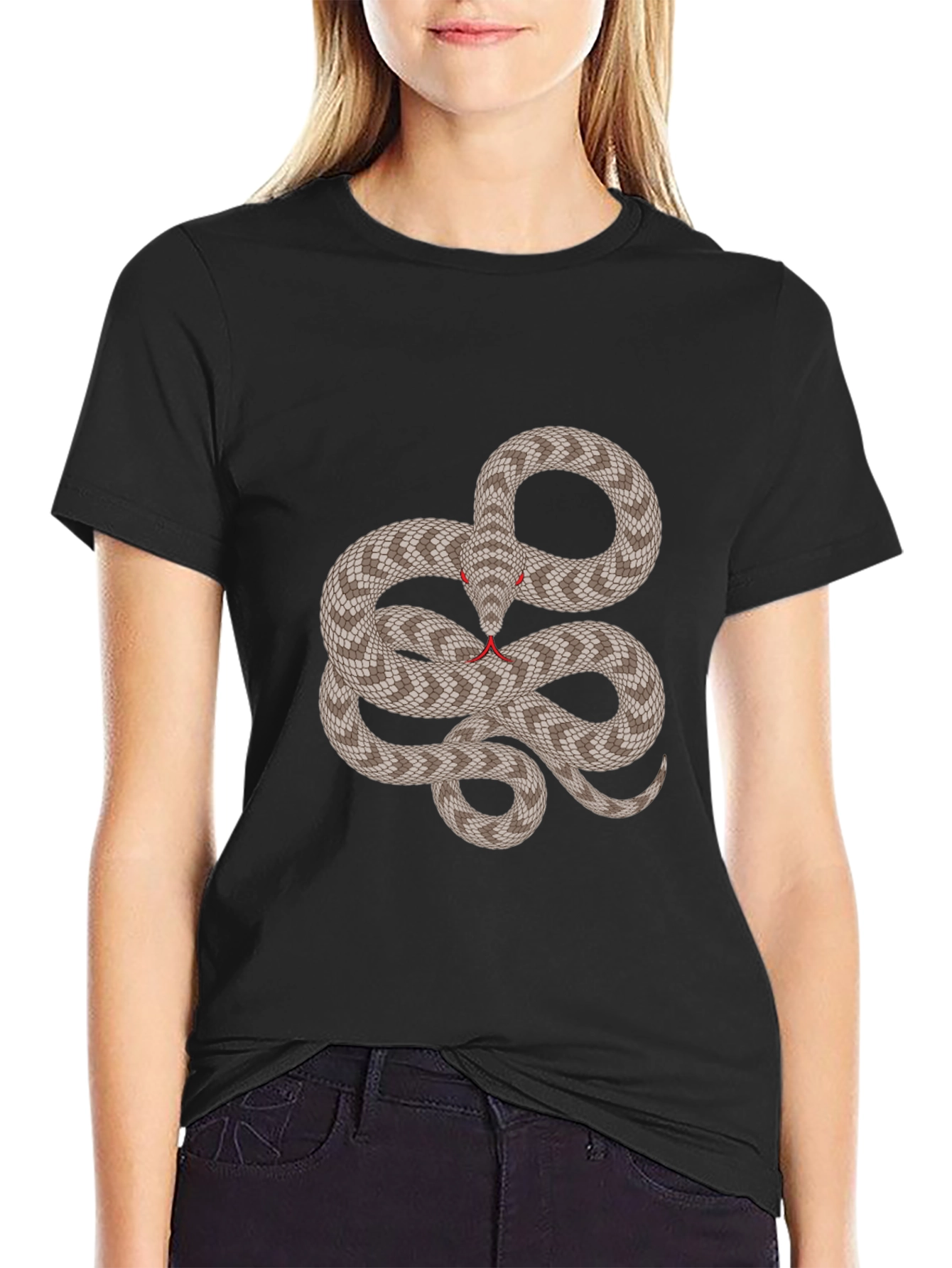Snake Graphic Tee - Black Crew Neck Shirt