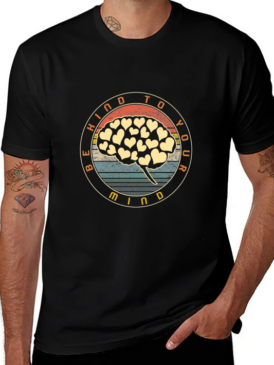 Be Kind To Your Mind T-Shirt - Brain with Hearts Graphic Tee