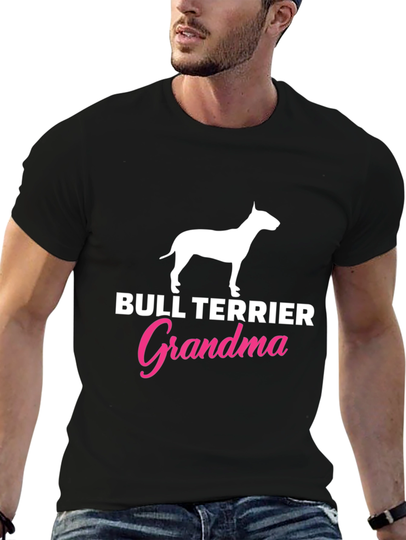 Bull Terrier Grandma T-Shirt Black Cotton