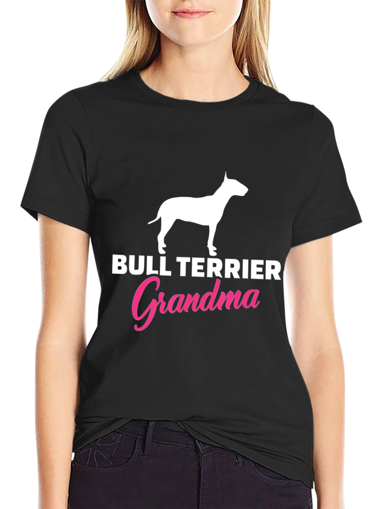 Bull Terrier Grandma T-Shirt Black Cotton