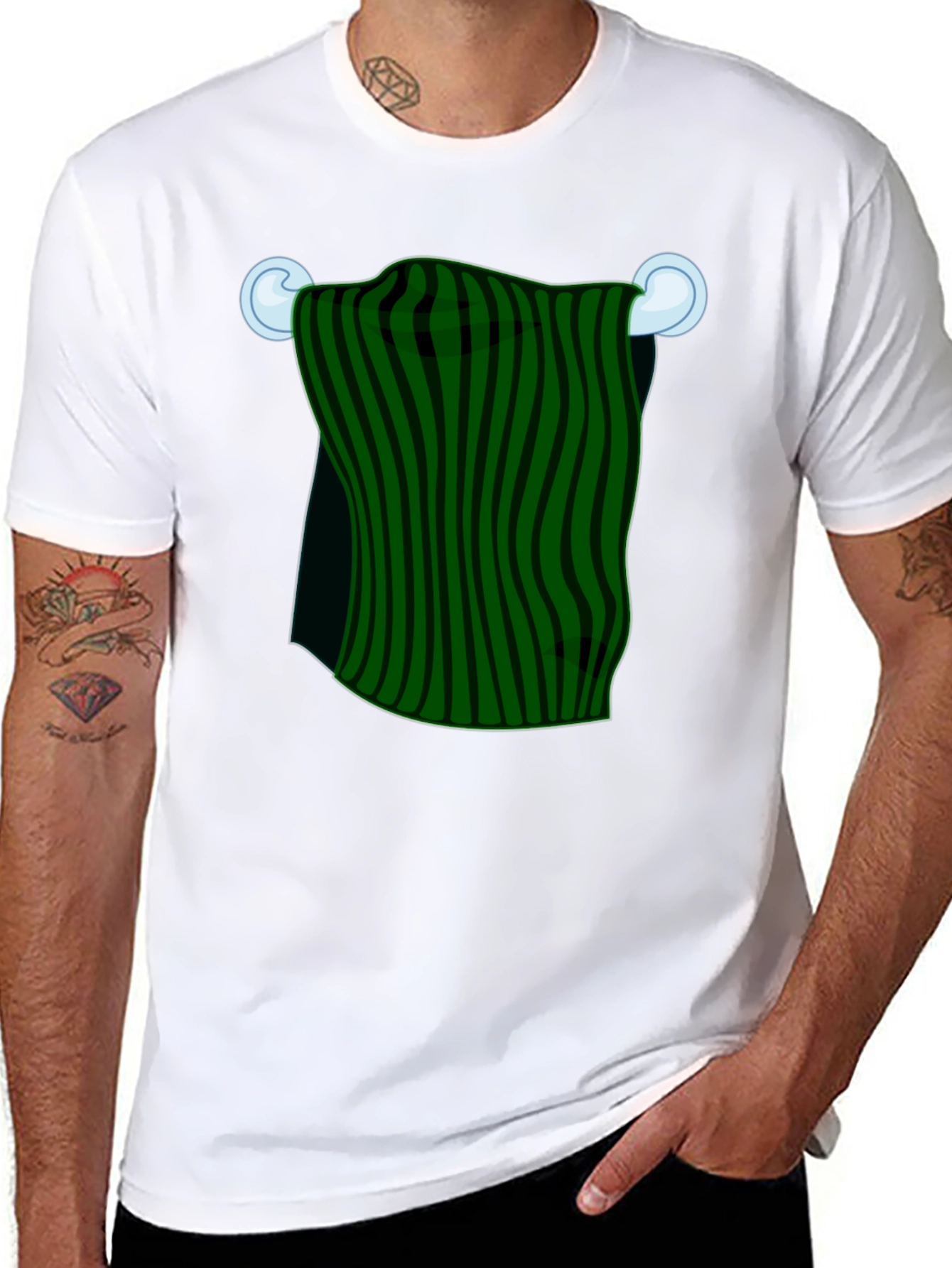 Striped Towel Graphic Tee - Quirky Black T-Shirt