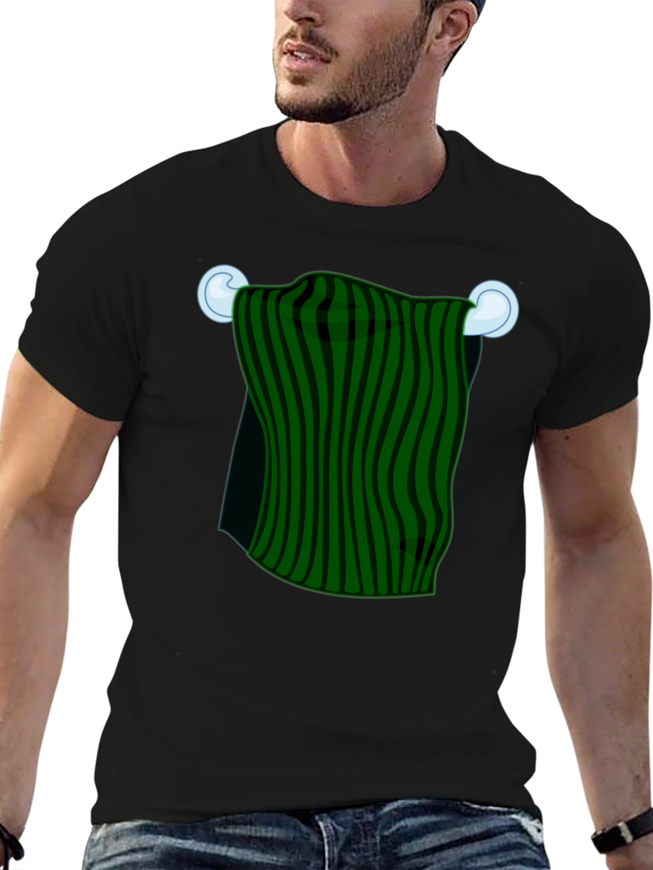 Striped Towel Graphic Tee - Quirky Black T-Shirt