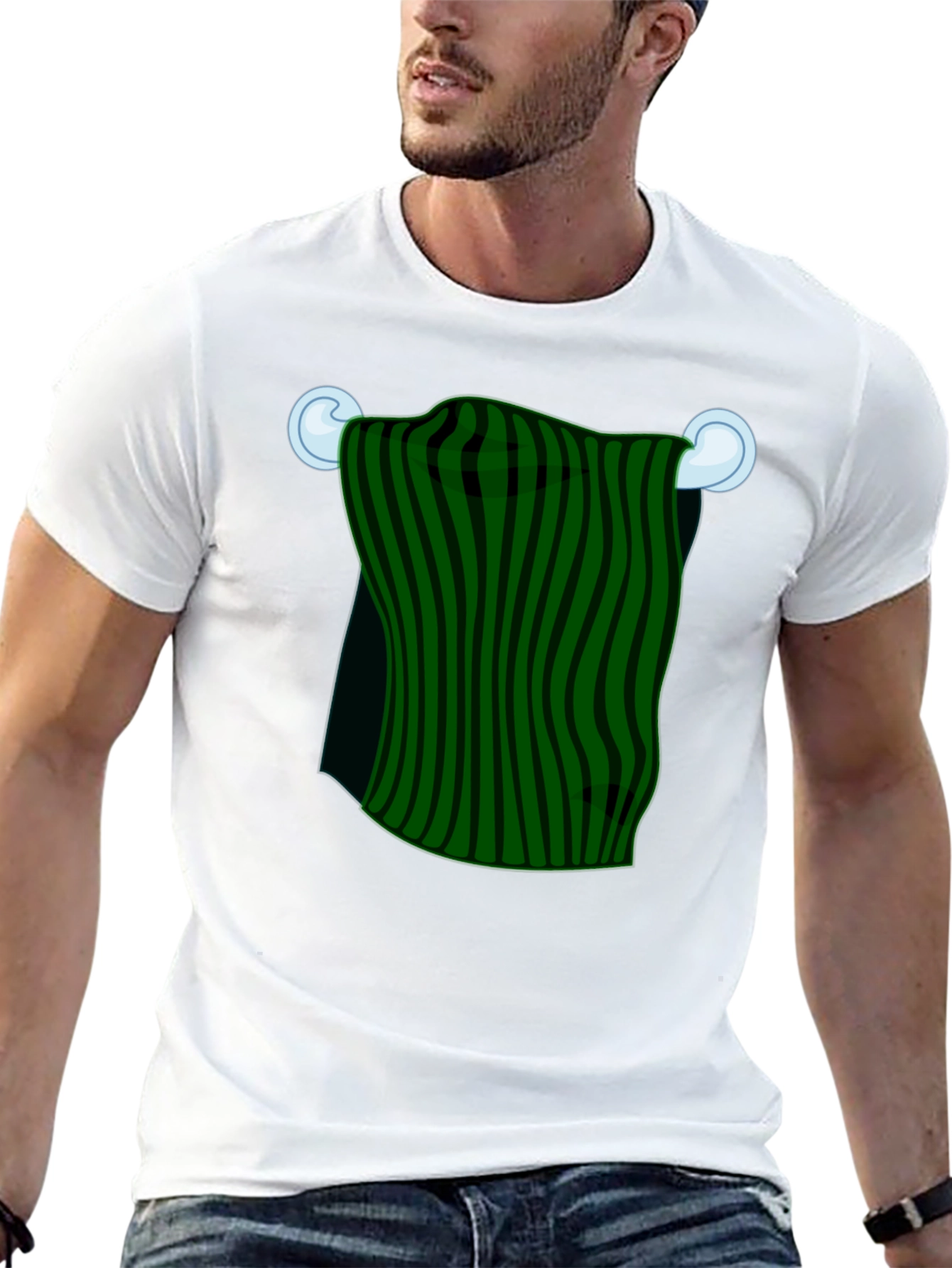 Striped Towel Graphic Tee - Quirky Black T-Shirt