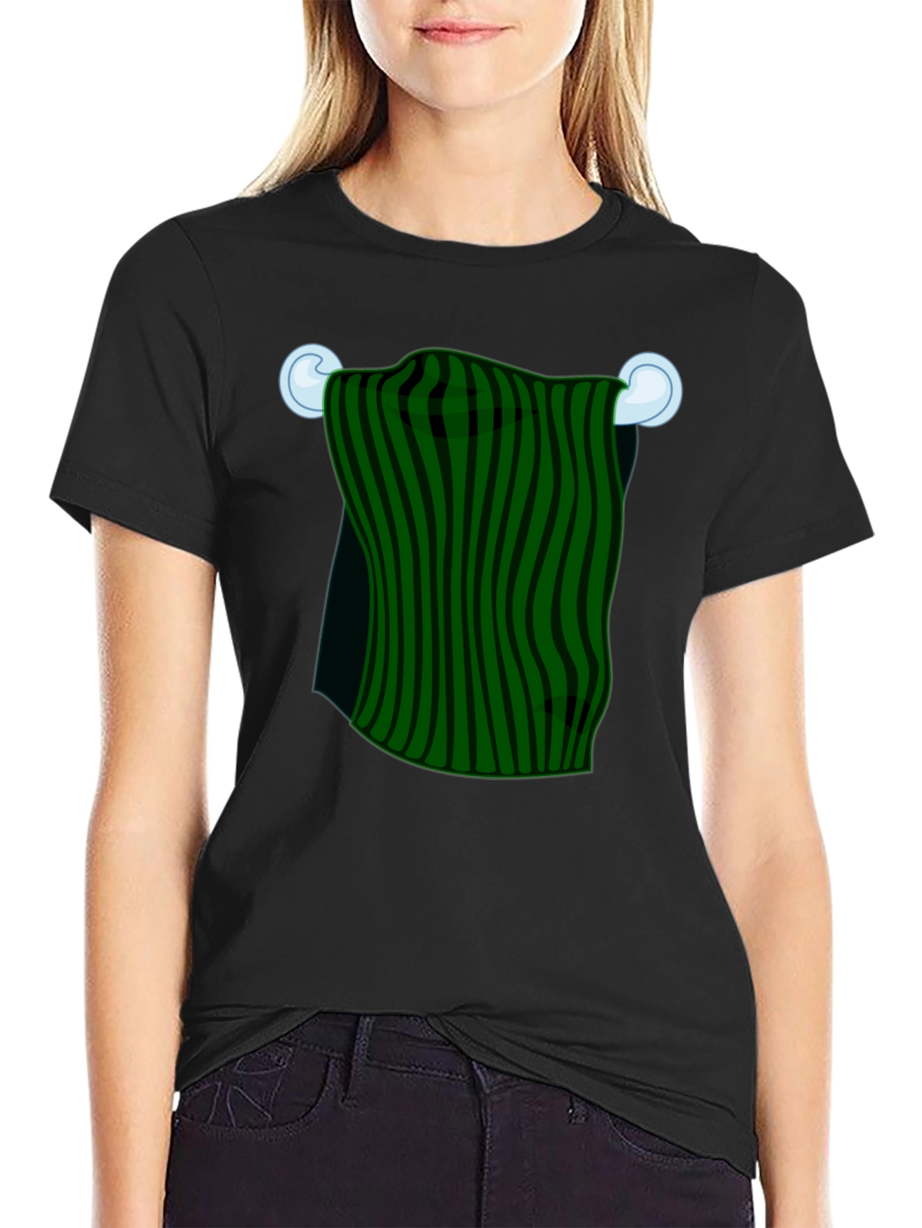 Striped Towel Graphic Tee - Quirky Black T-Shirt