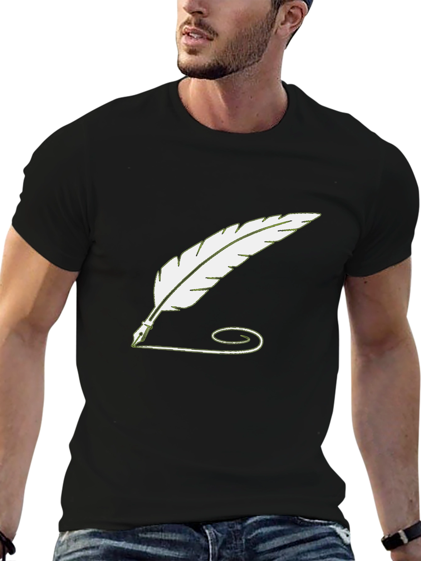Quill Pen Graphic Tee - Black Cotton Casual Shirt