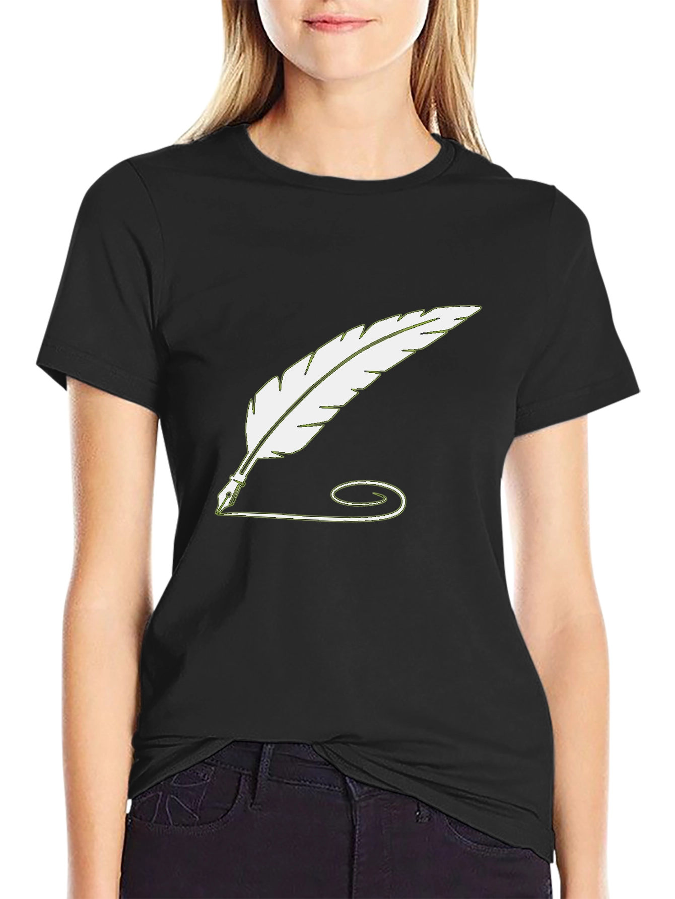Quill Pen Graphic Tee - Black Cotton Casual Shirt