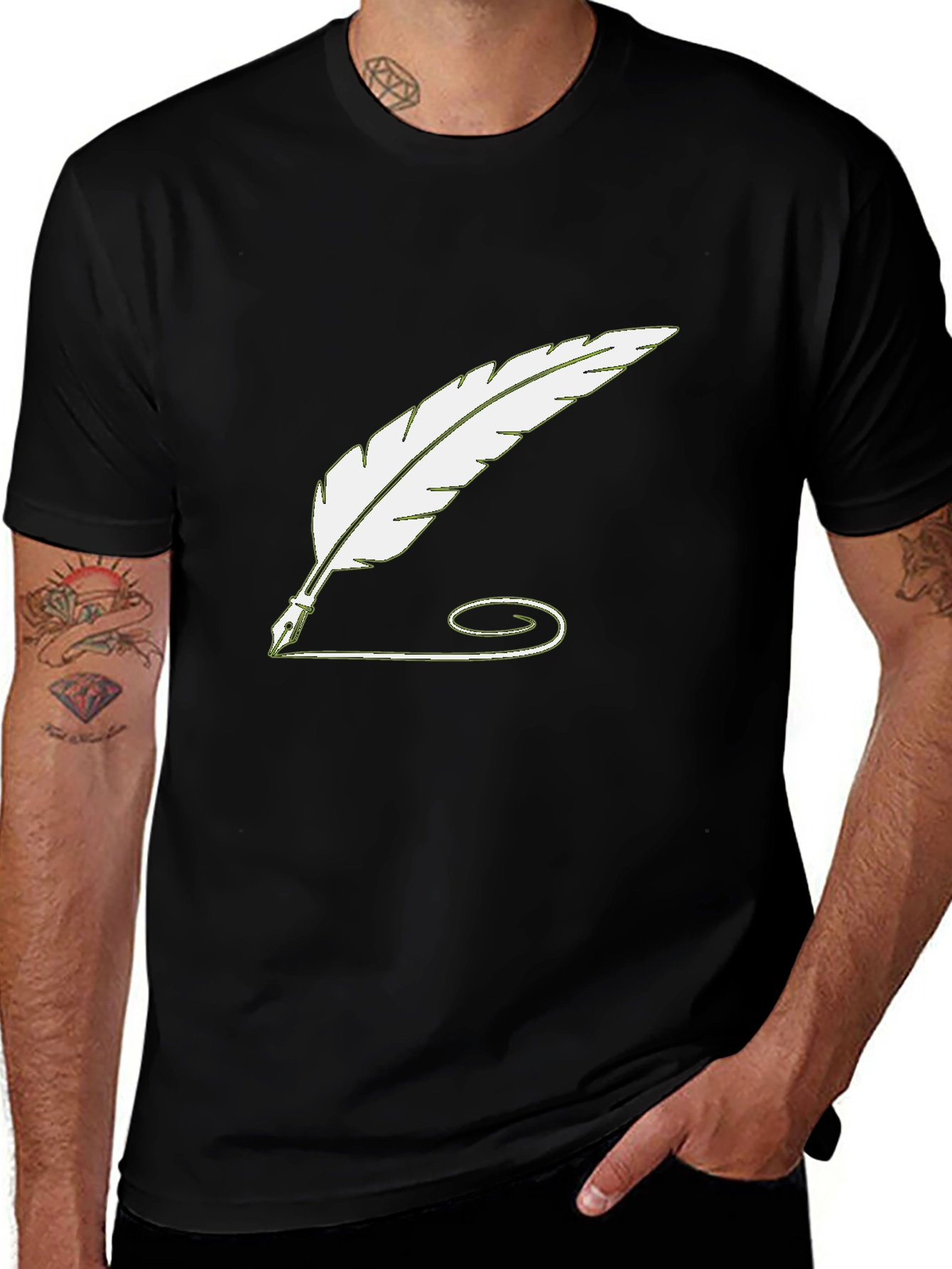 Quill Pen Graphic Tee - Black Cotton Casual Shirt