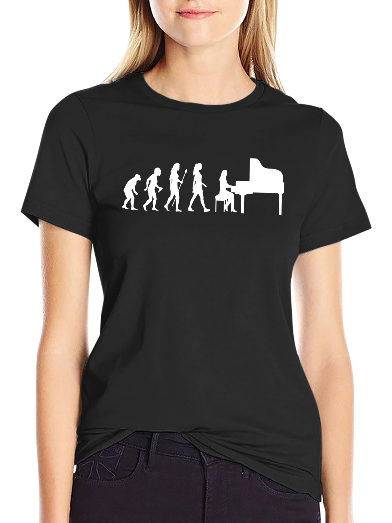 Evolution of Piano Player Graphic T-Shirt - Black