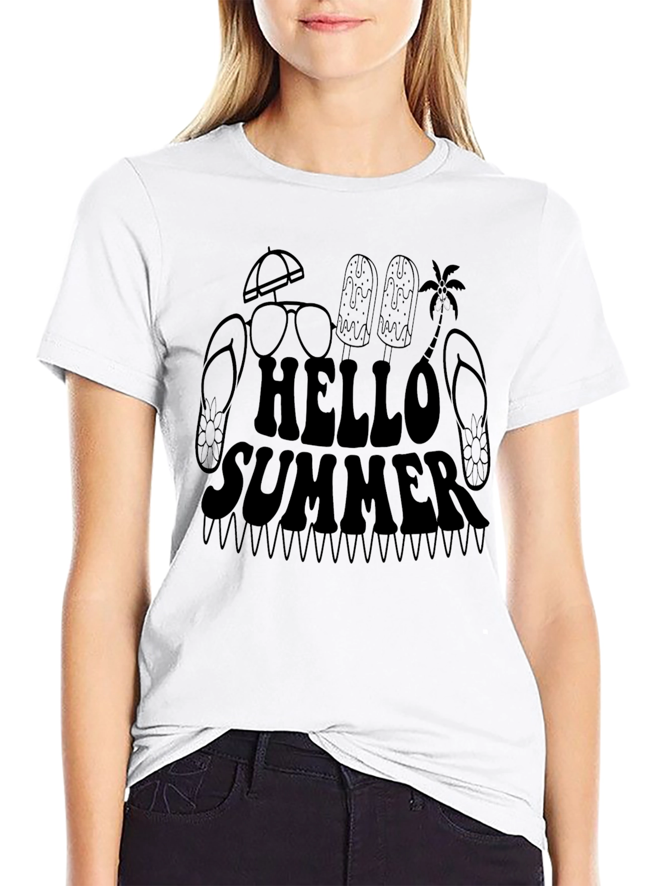Hello Summer Black Graphic Tee