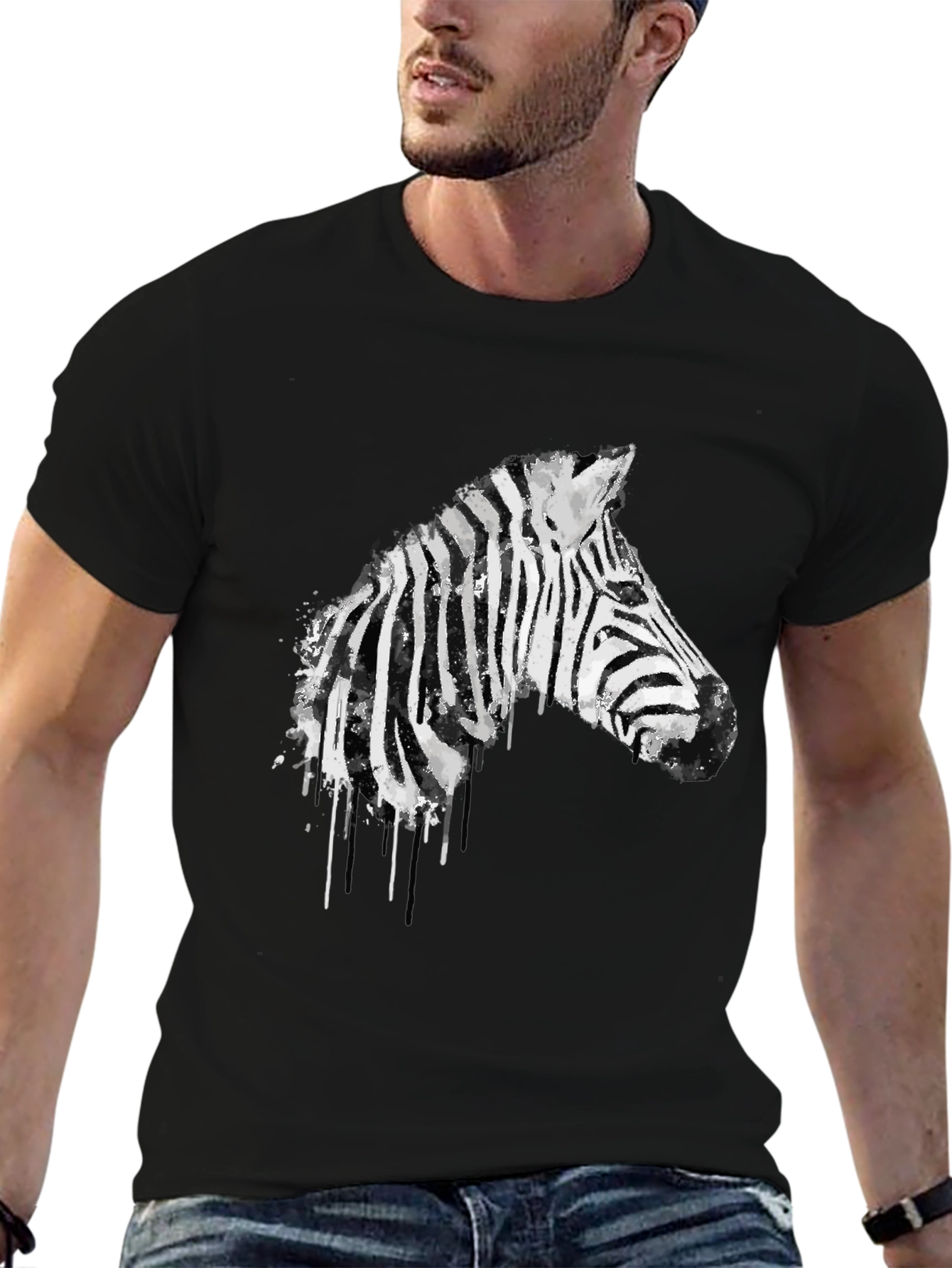 Zebra Graphic Print Mens Black T-Shirt