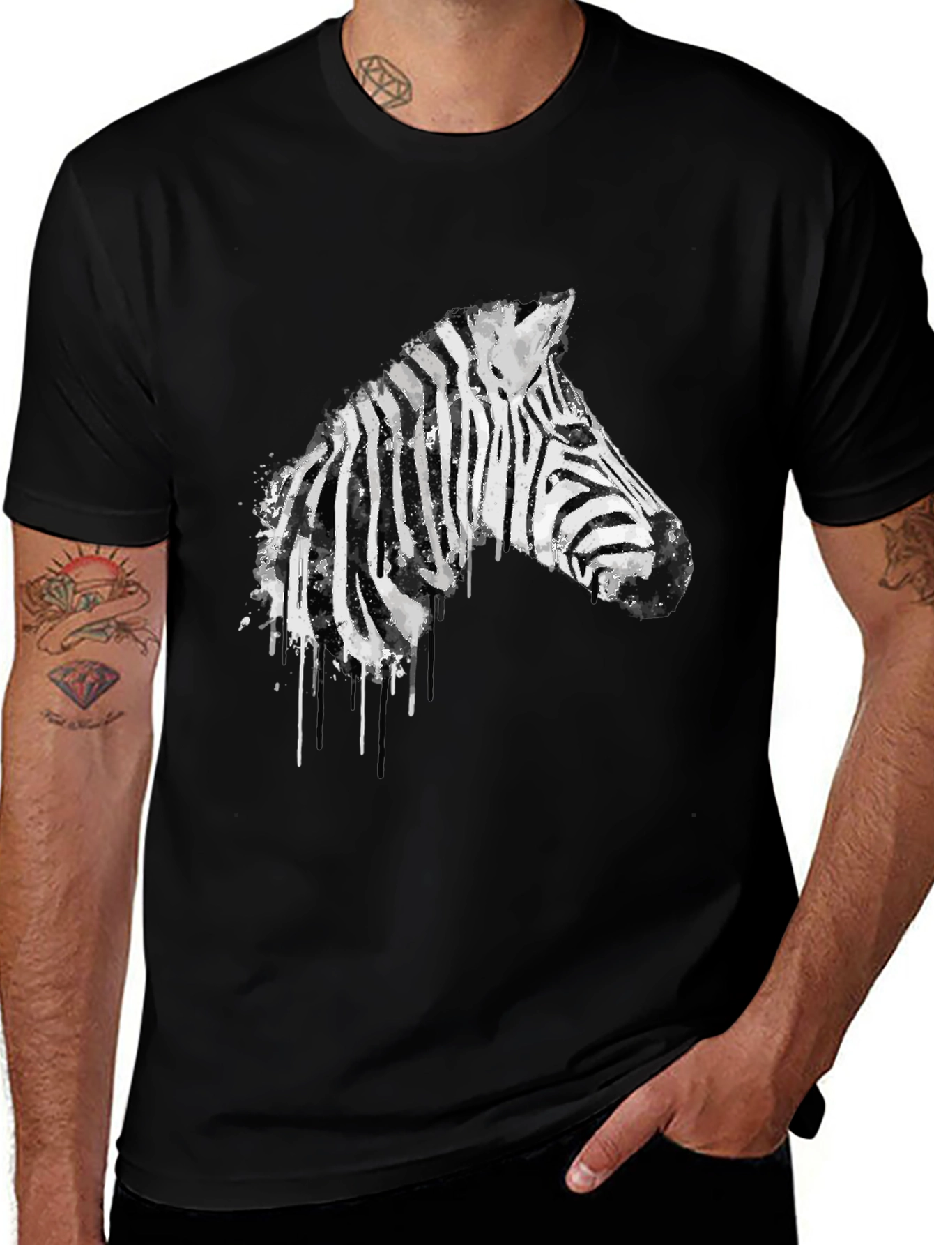 Zebra Graphic Print Mens Black T-Shirt