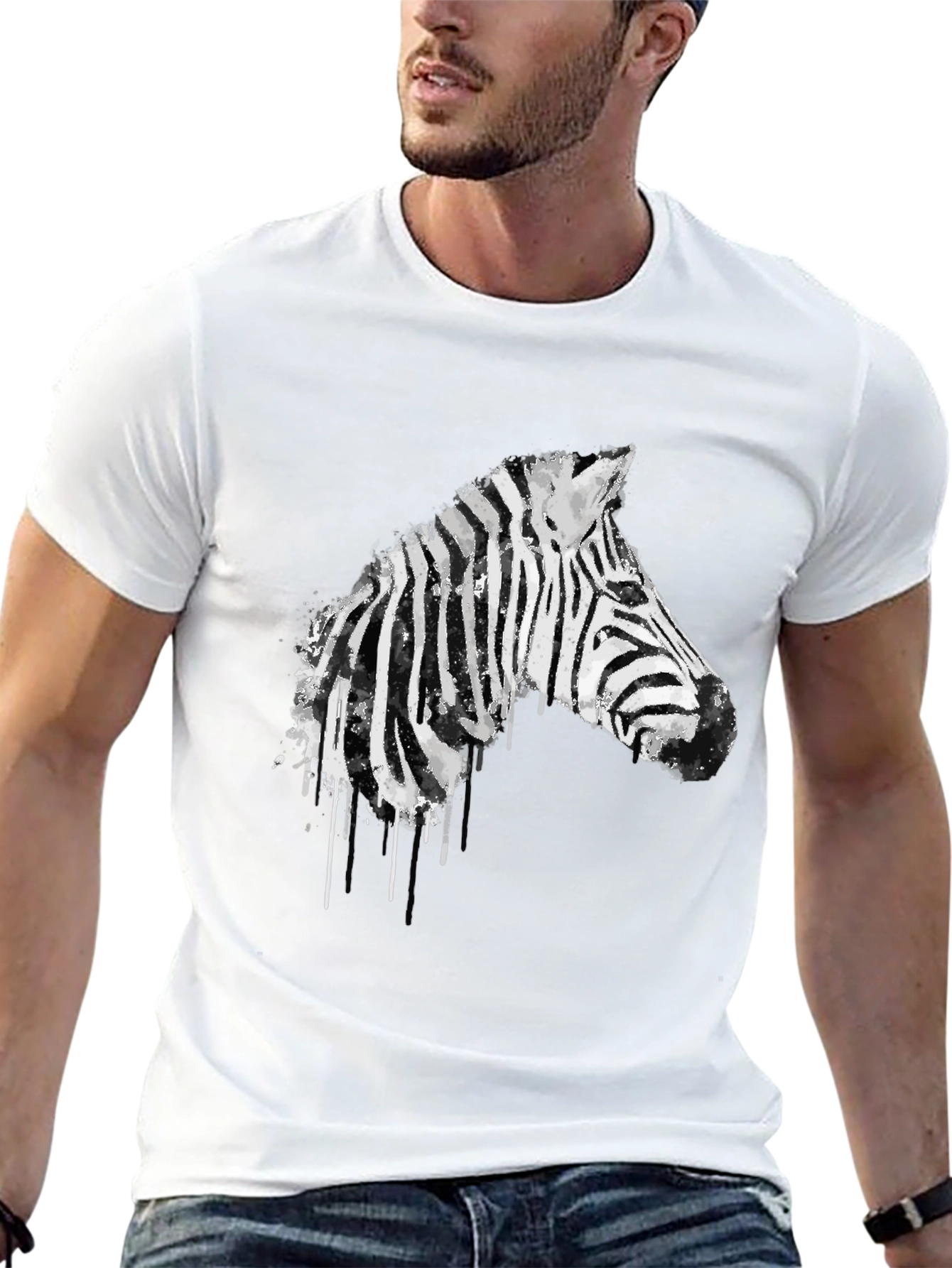 Zebra Graphic Print Mens Black T-Shirt
