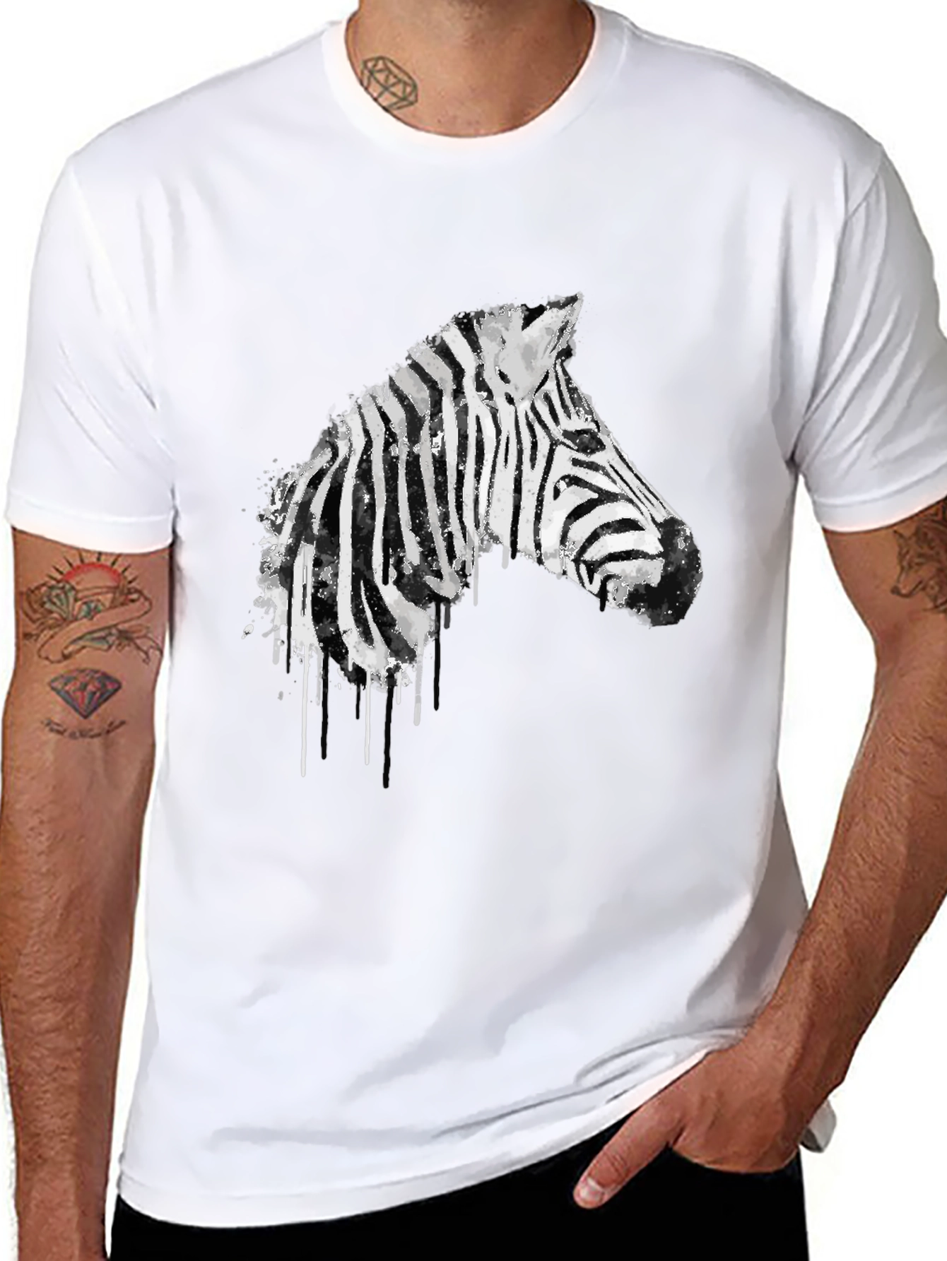 Zebra Graphic Print Mens Black T-Shirt