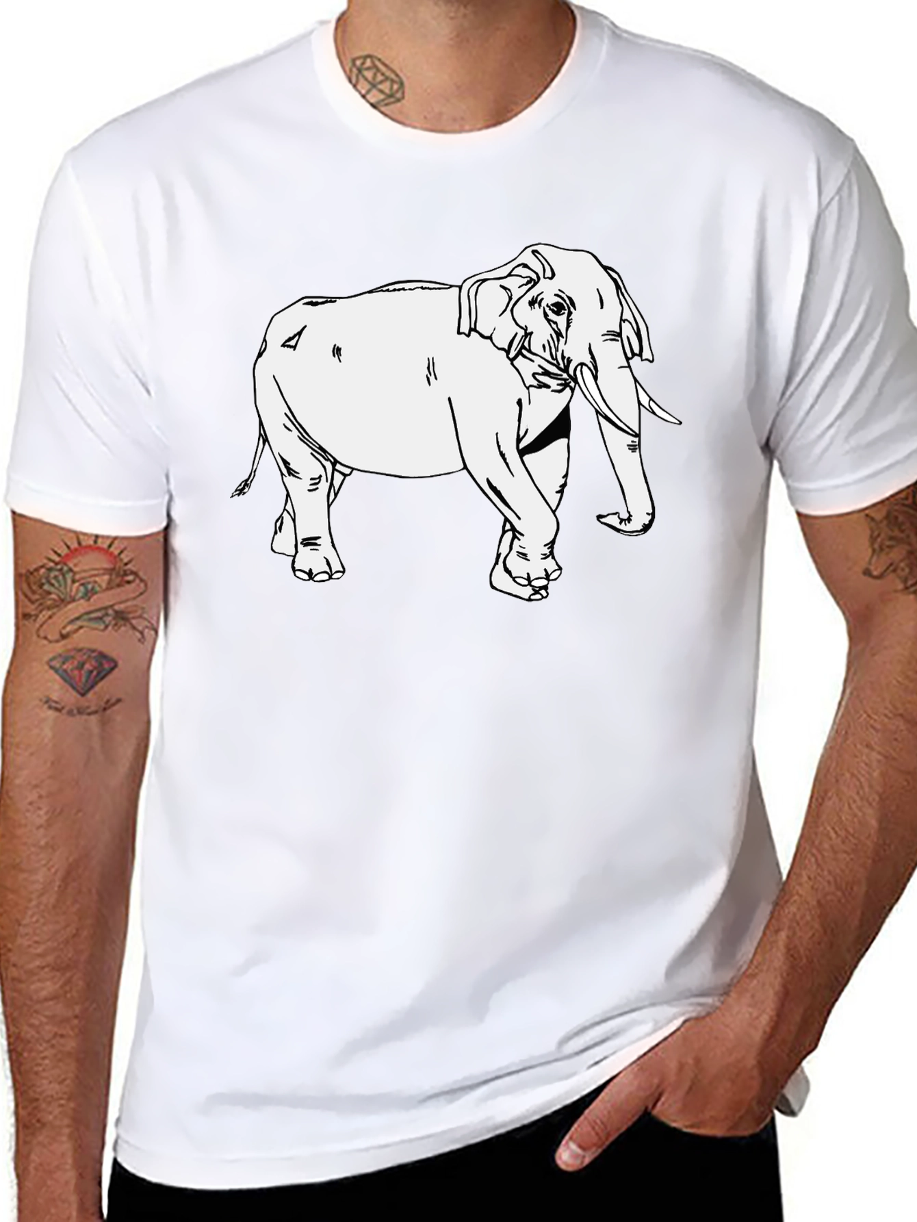 Elephant Graphic Print T-Shirt - Casual Black Tee