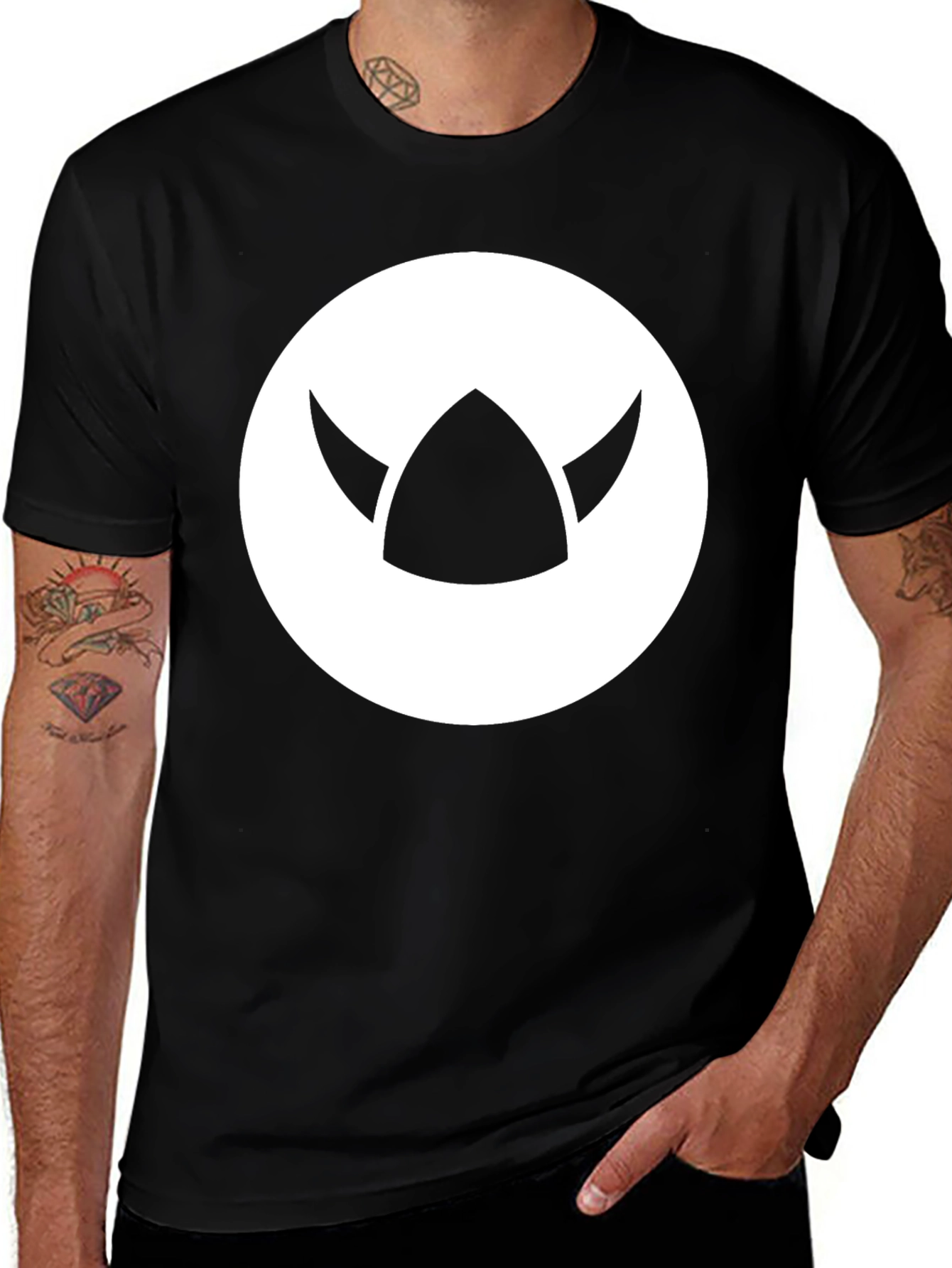 Viking Helmet Graphic Tee - Black Cotton Blend T-Shirt
