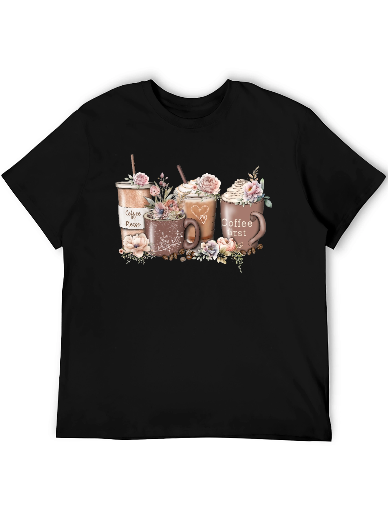 Coffee Lovers T-Shirt - Floral Latte Design