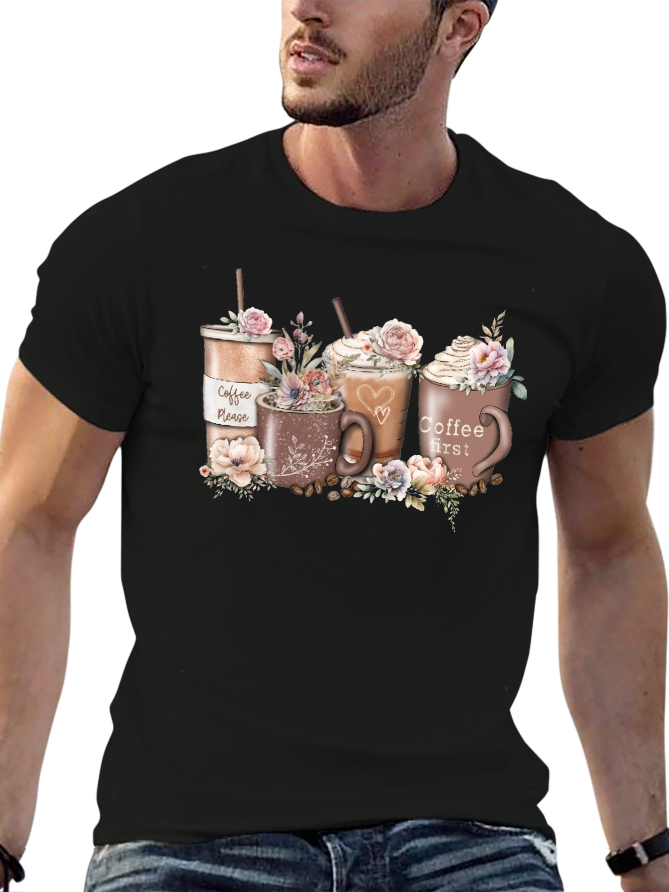 Coffee Lovers T-Shirt - Floral Latte Design