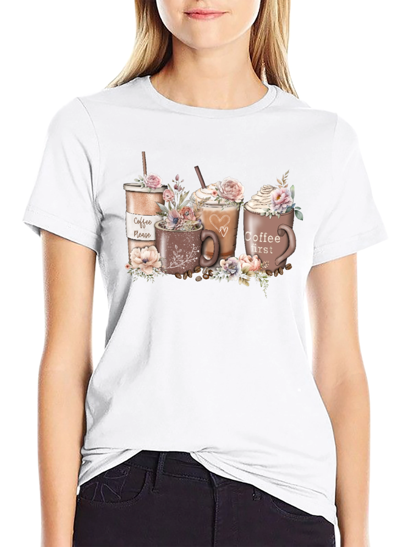 Coffee Lovers T-Shirt - Floral Latte Design