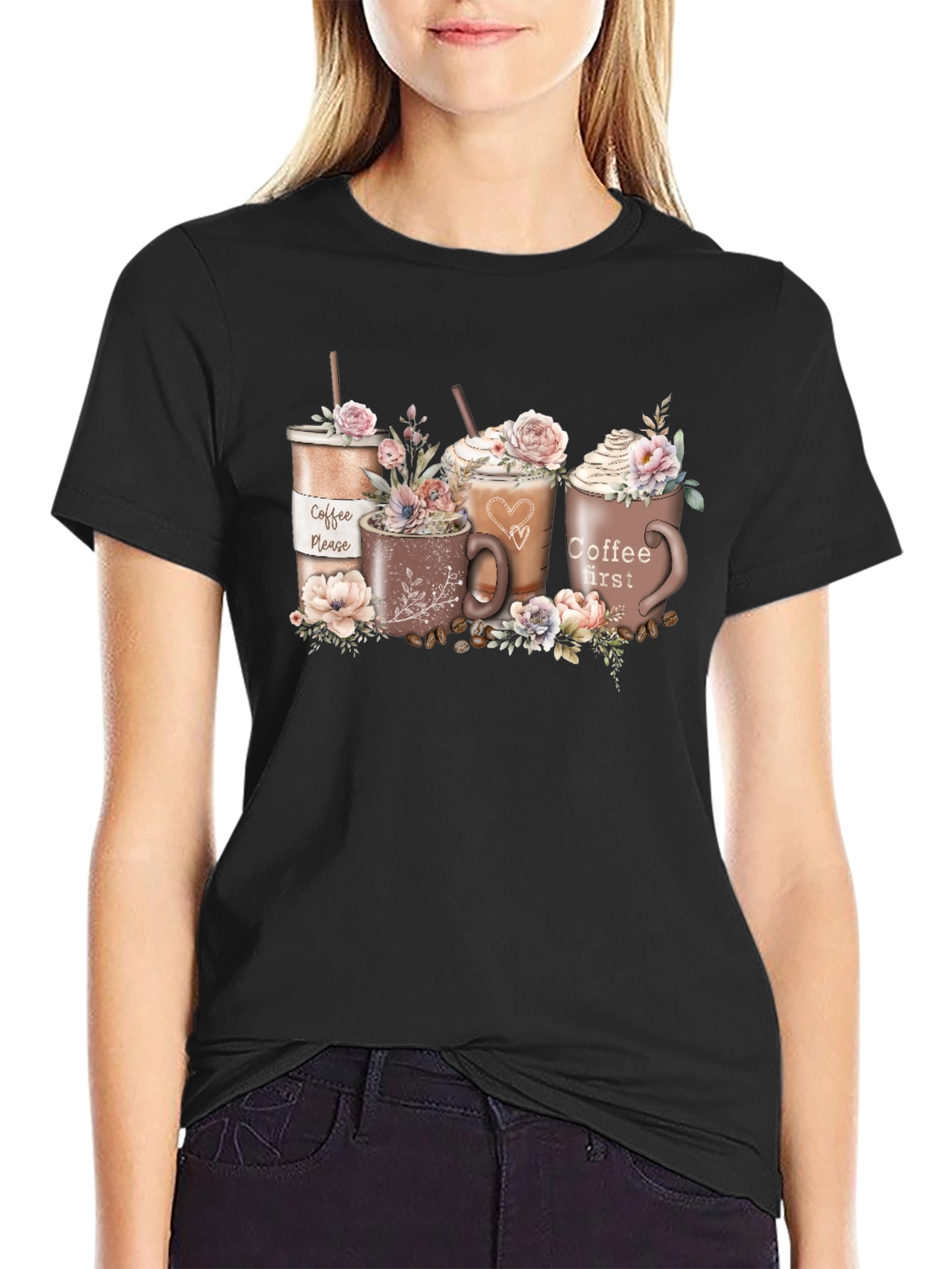 Coffee Lovers T-Shirt - Floral Latte Design