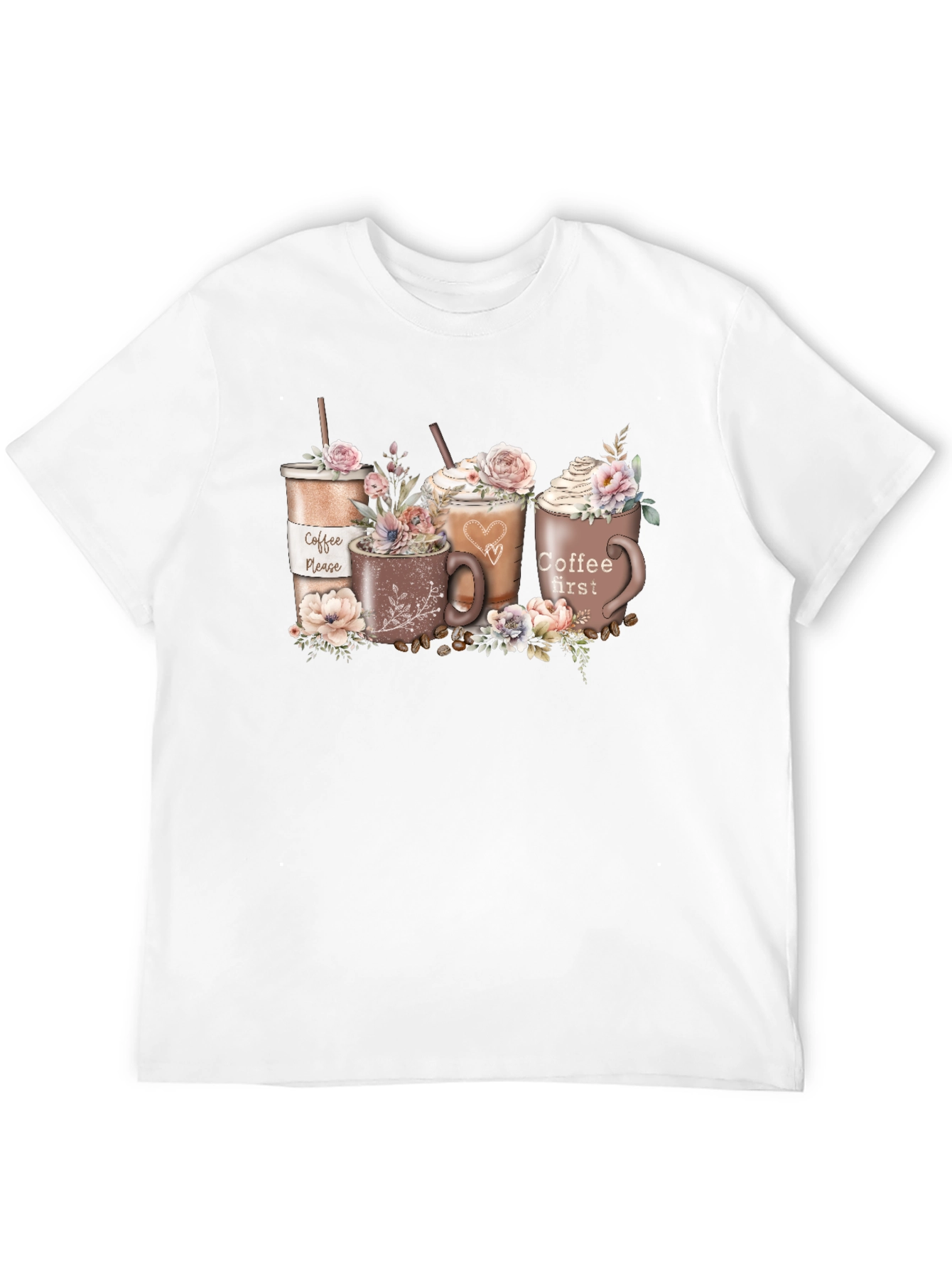 Coffee Lovers T-Shirt - Floral Latte Design