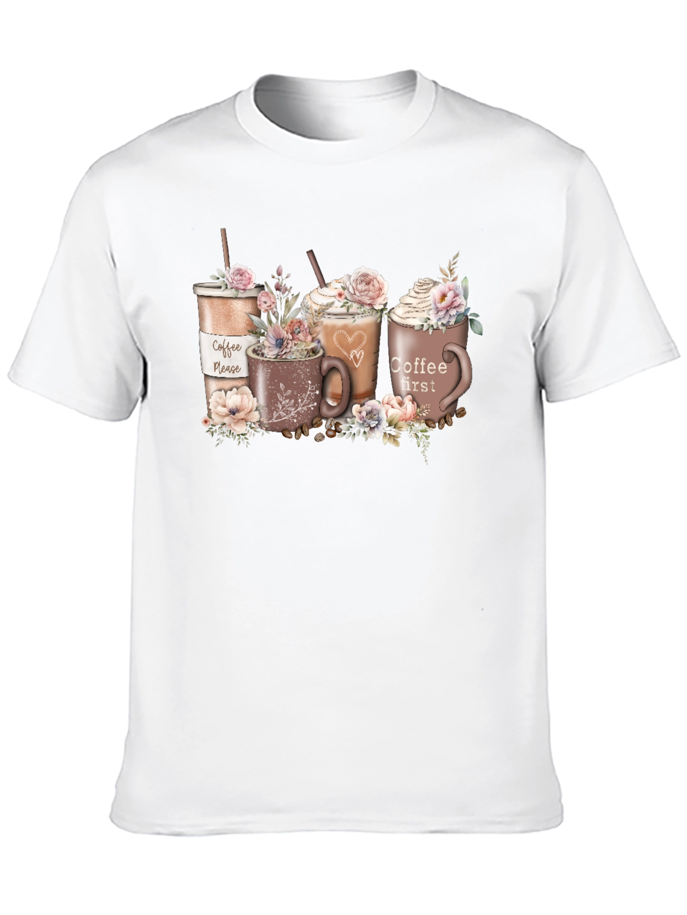 Coffee Lovers T-Shirt - Floral Latte Design