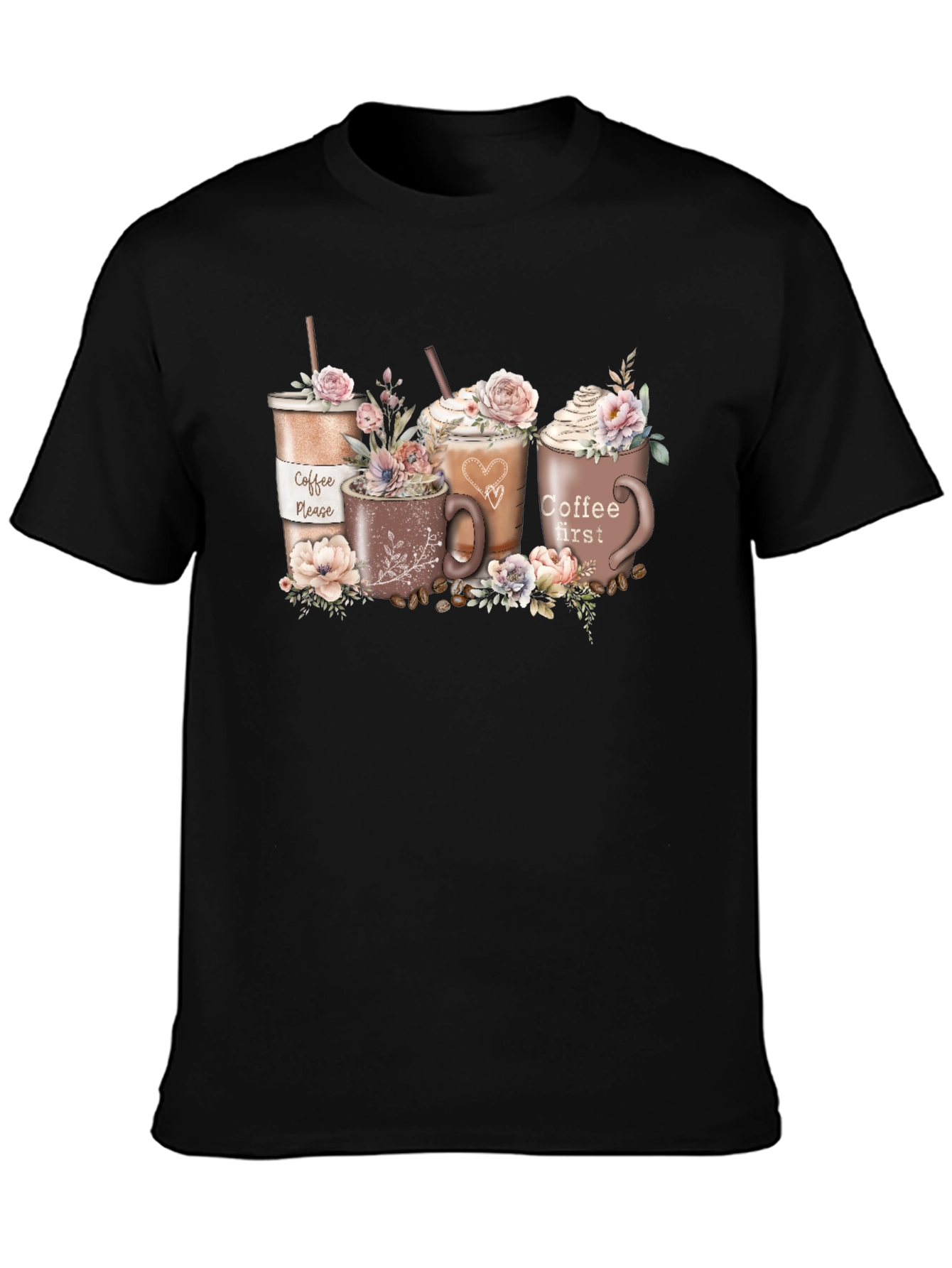 Coffee Lovers T-Shirt - Floral Latte Design
