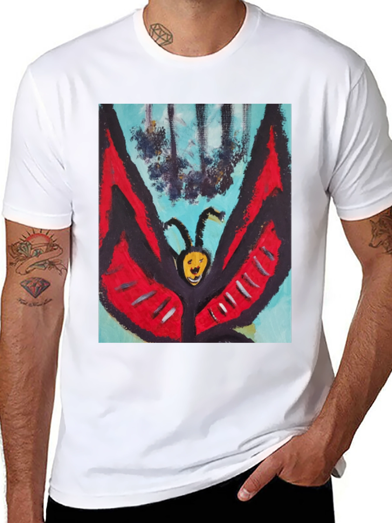 Unique Butterfly Graphic Tee - Black Cotton Blend