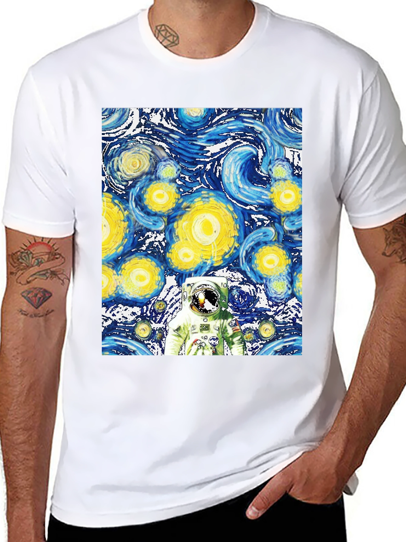 Starry Night Astronaut Black T-Shirt