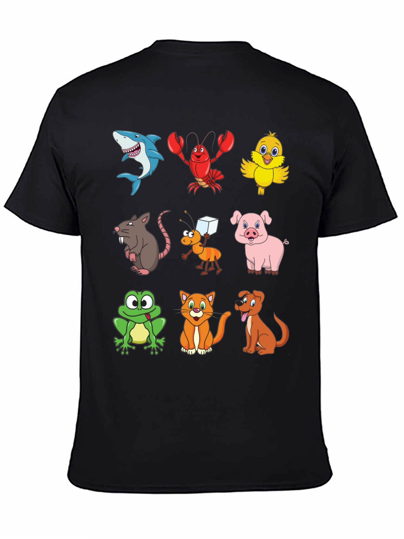 Cartoon Animal Print Black T-Shirt