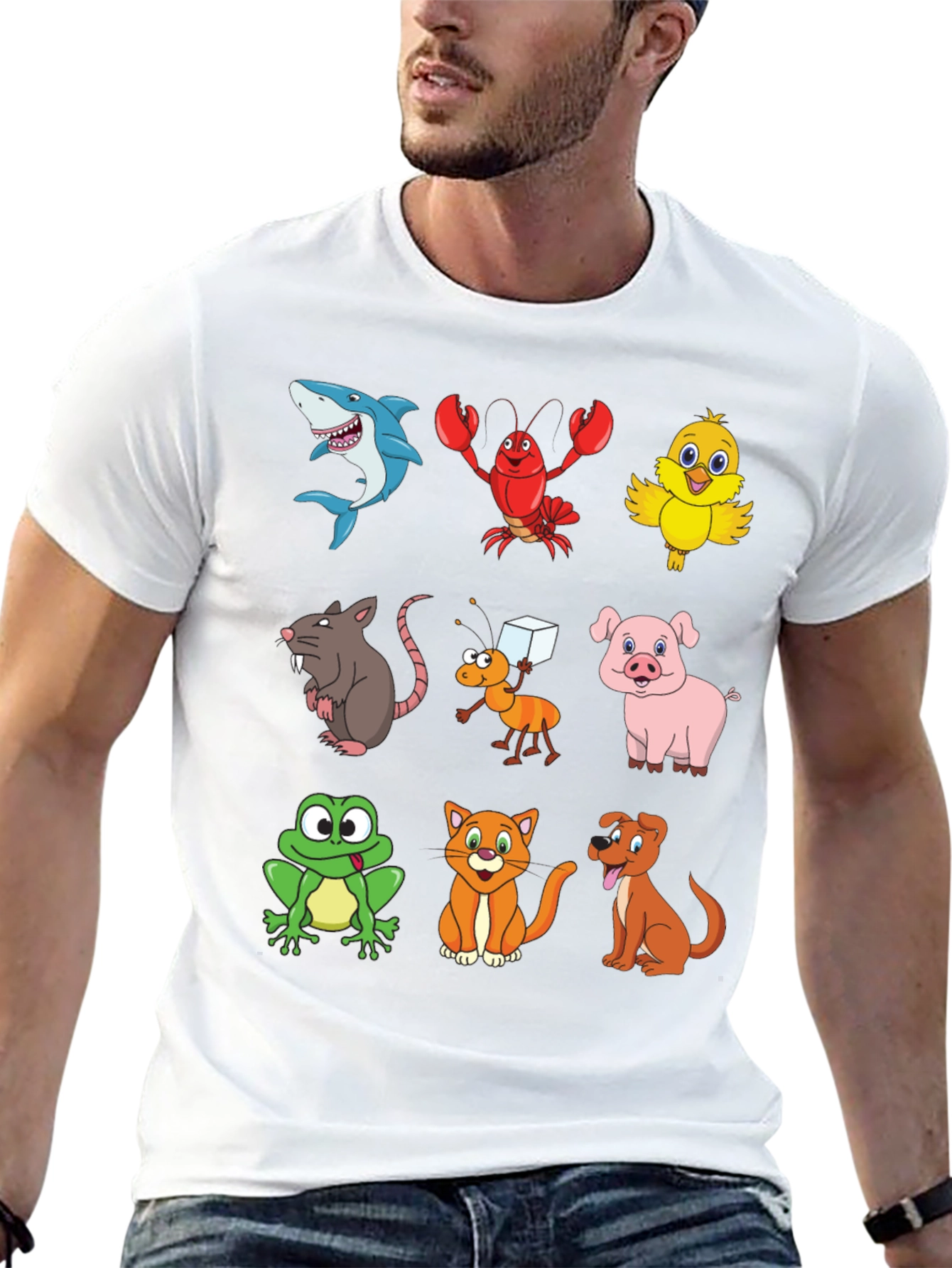 Cartoon Animal Print Black T-Shirt