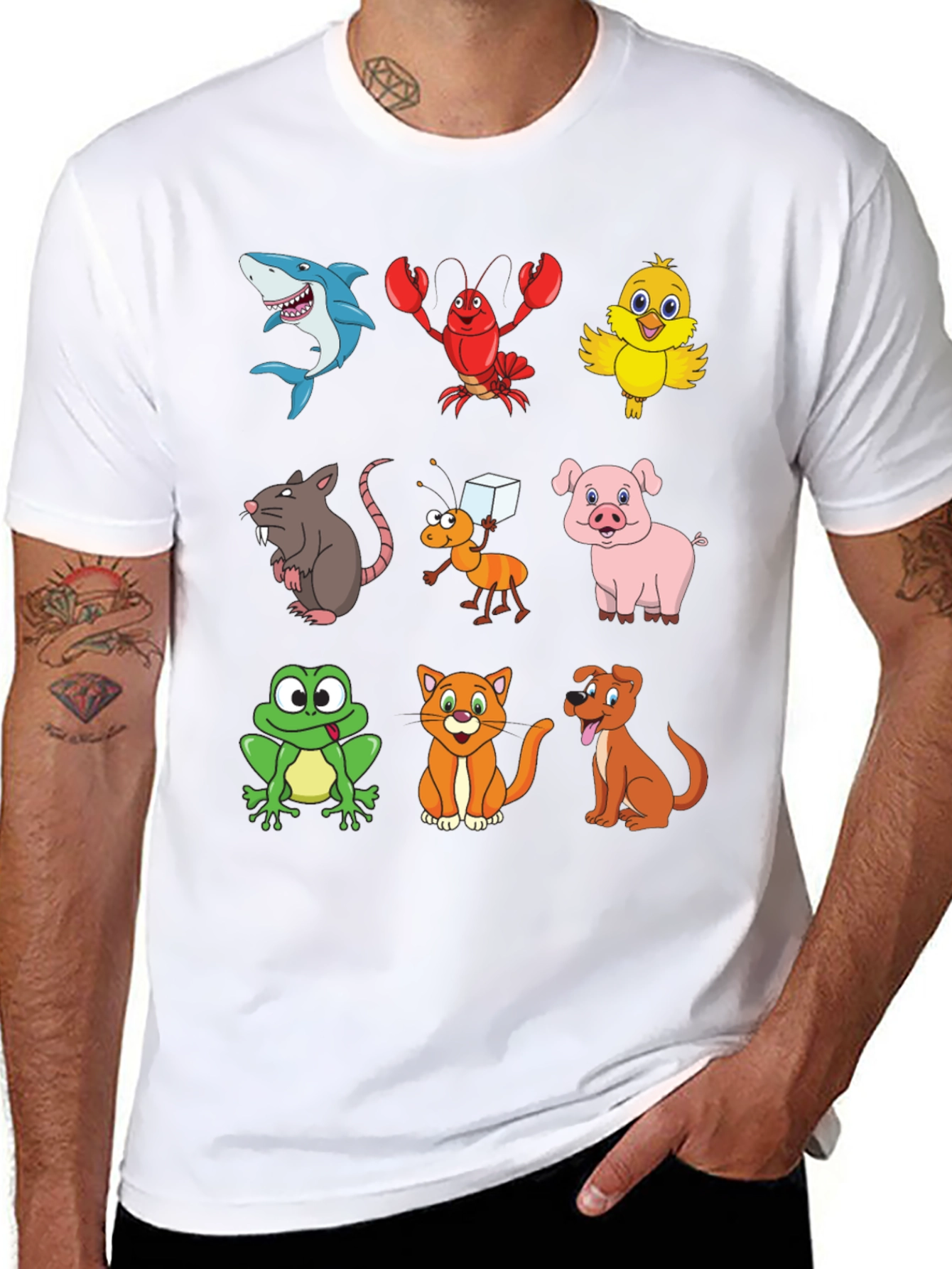 Cartoon Animal Print Black T-Shirt